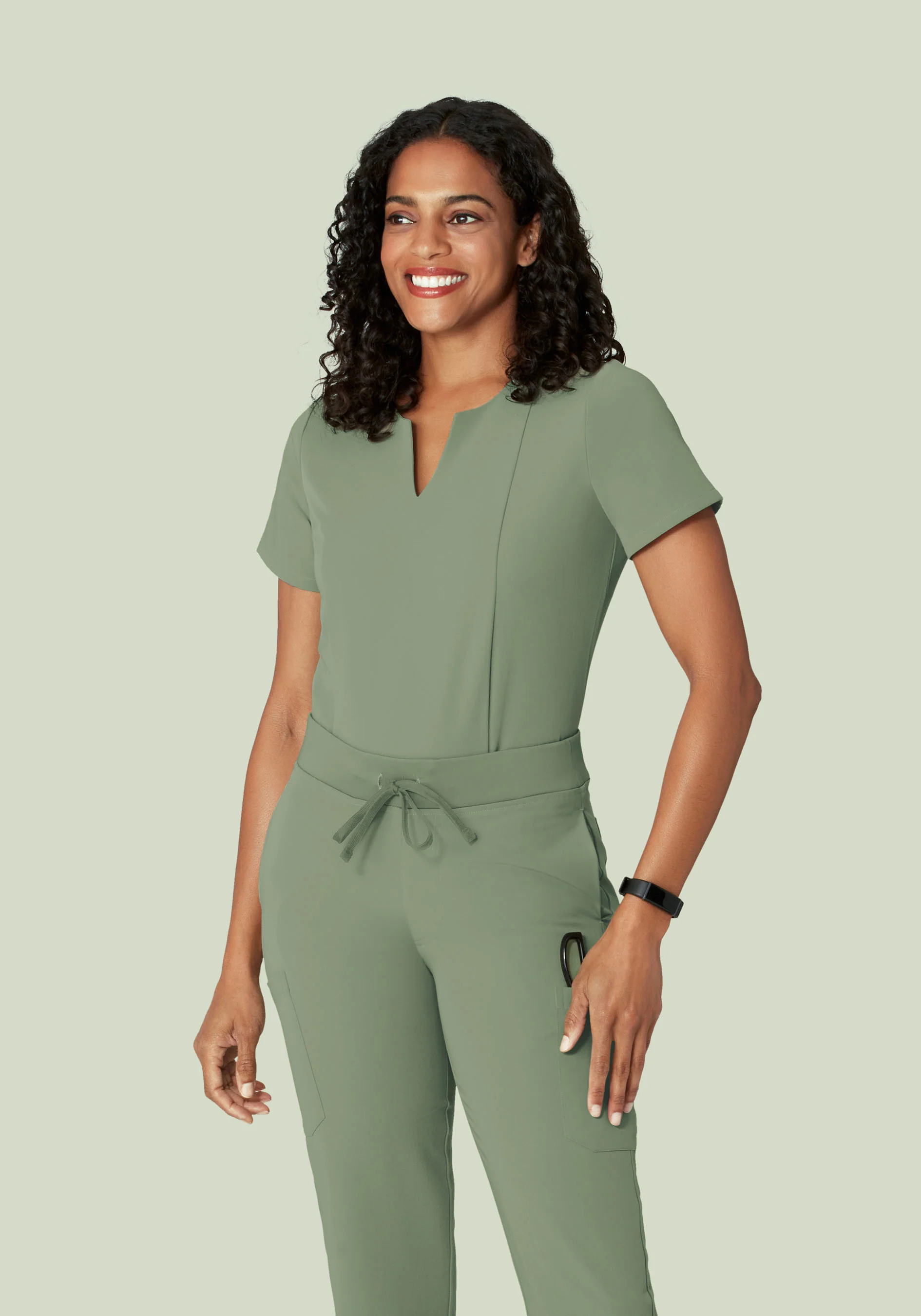 5 Pocket Notch Neck Top Cool Sage - Image 2