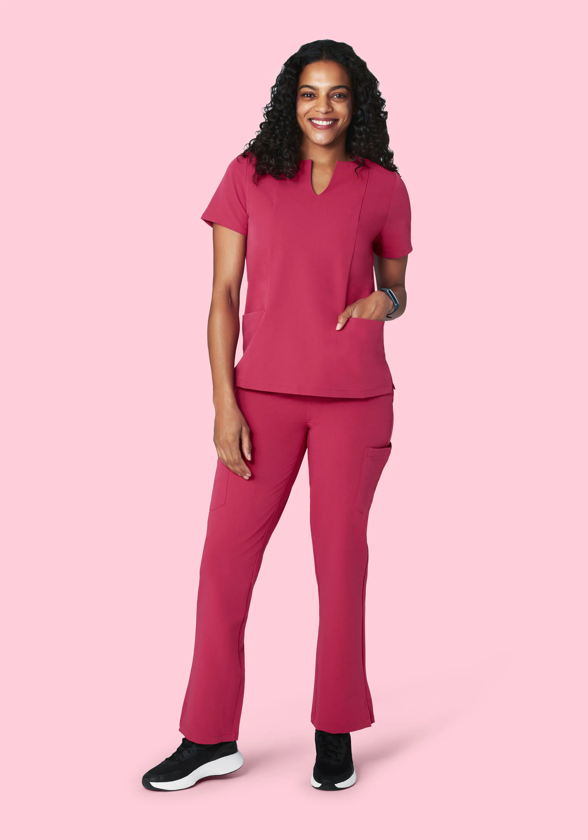 5 Pocket Notch Neck Top Deep Magenta - Image 3