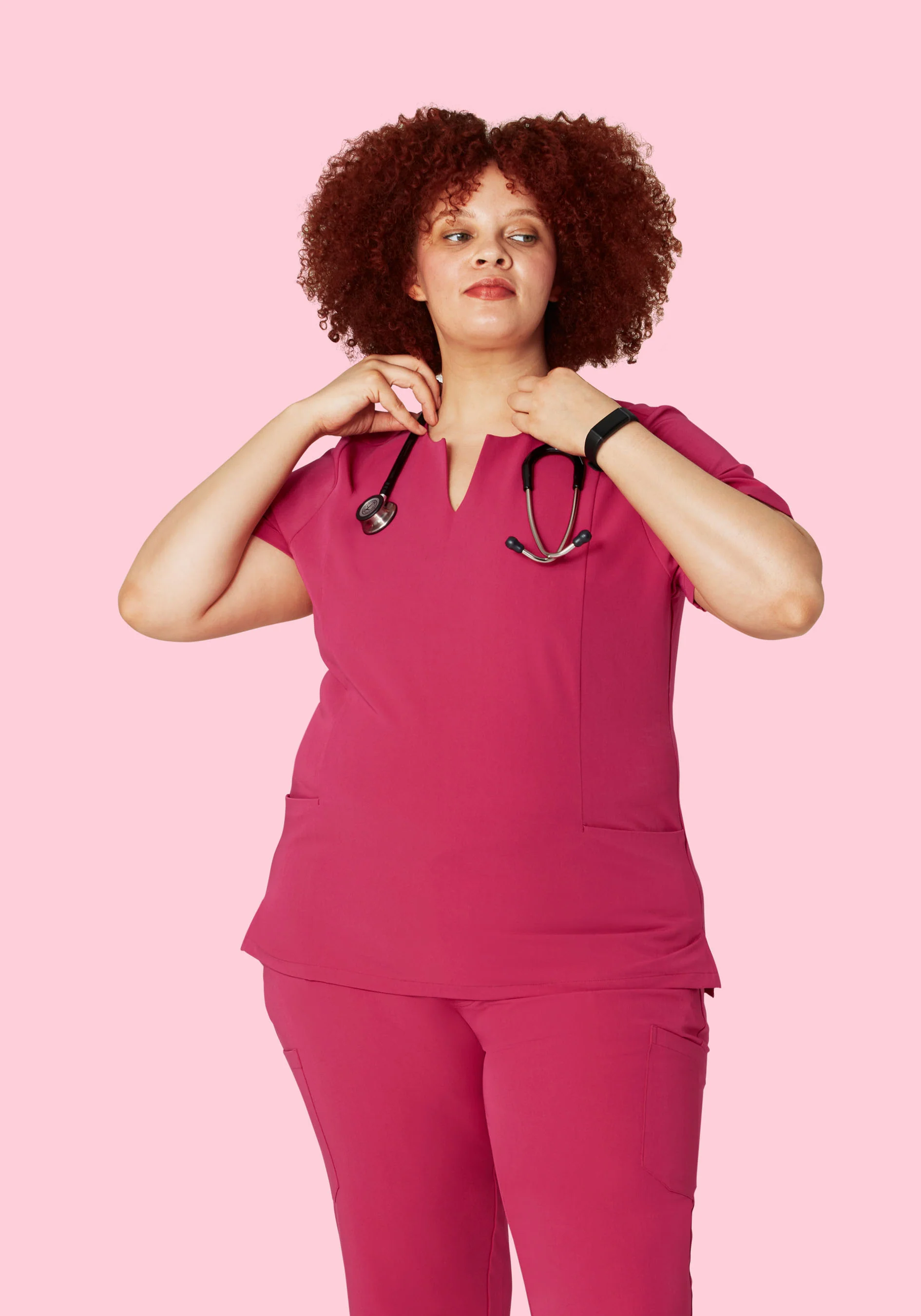 5 Pocket Notch Neck Top Deep Magenta - Image 5