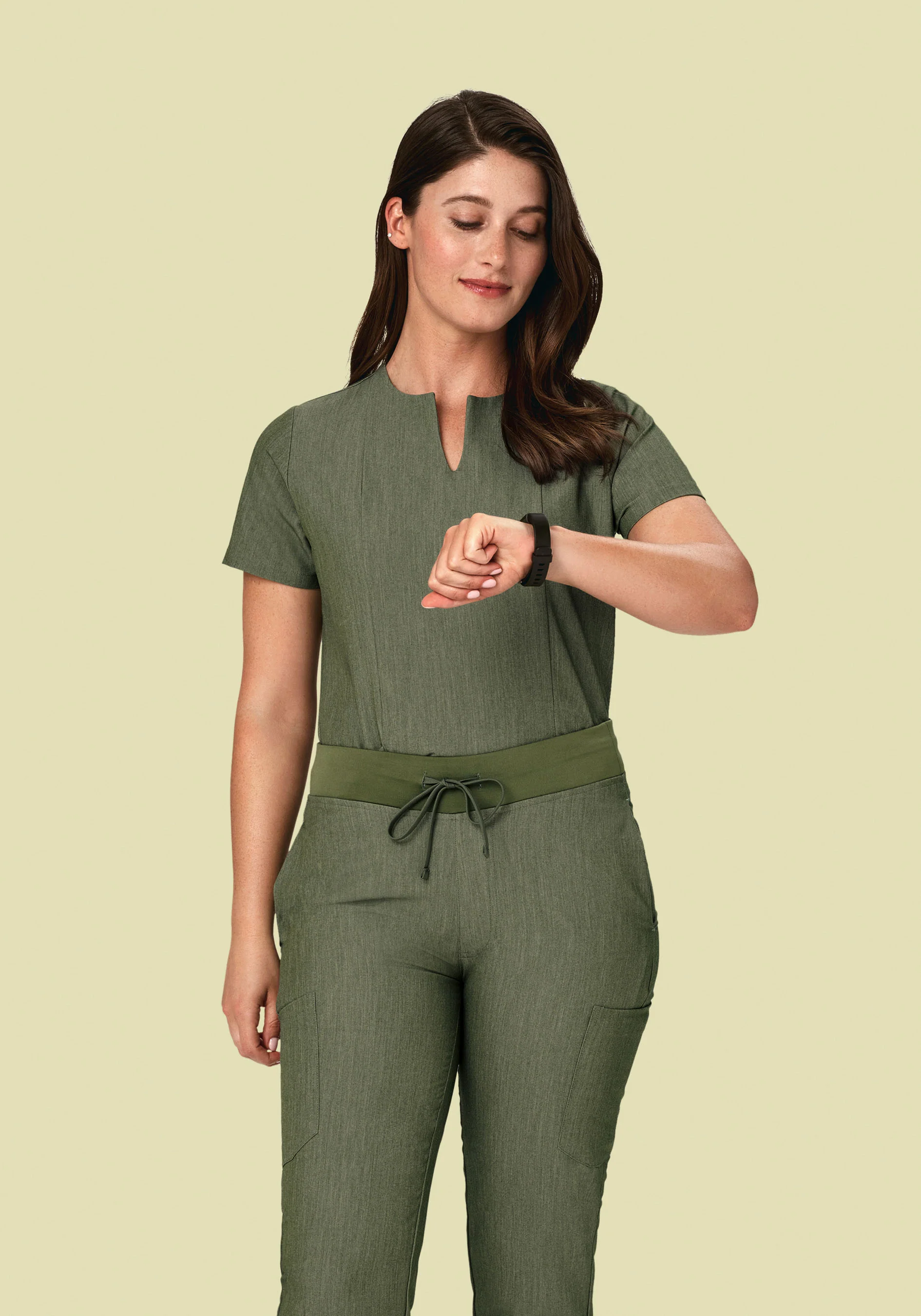 5 Pocket Notch Neck Top Heather Olive - Image 2
