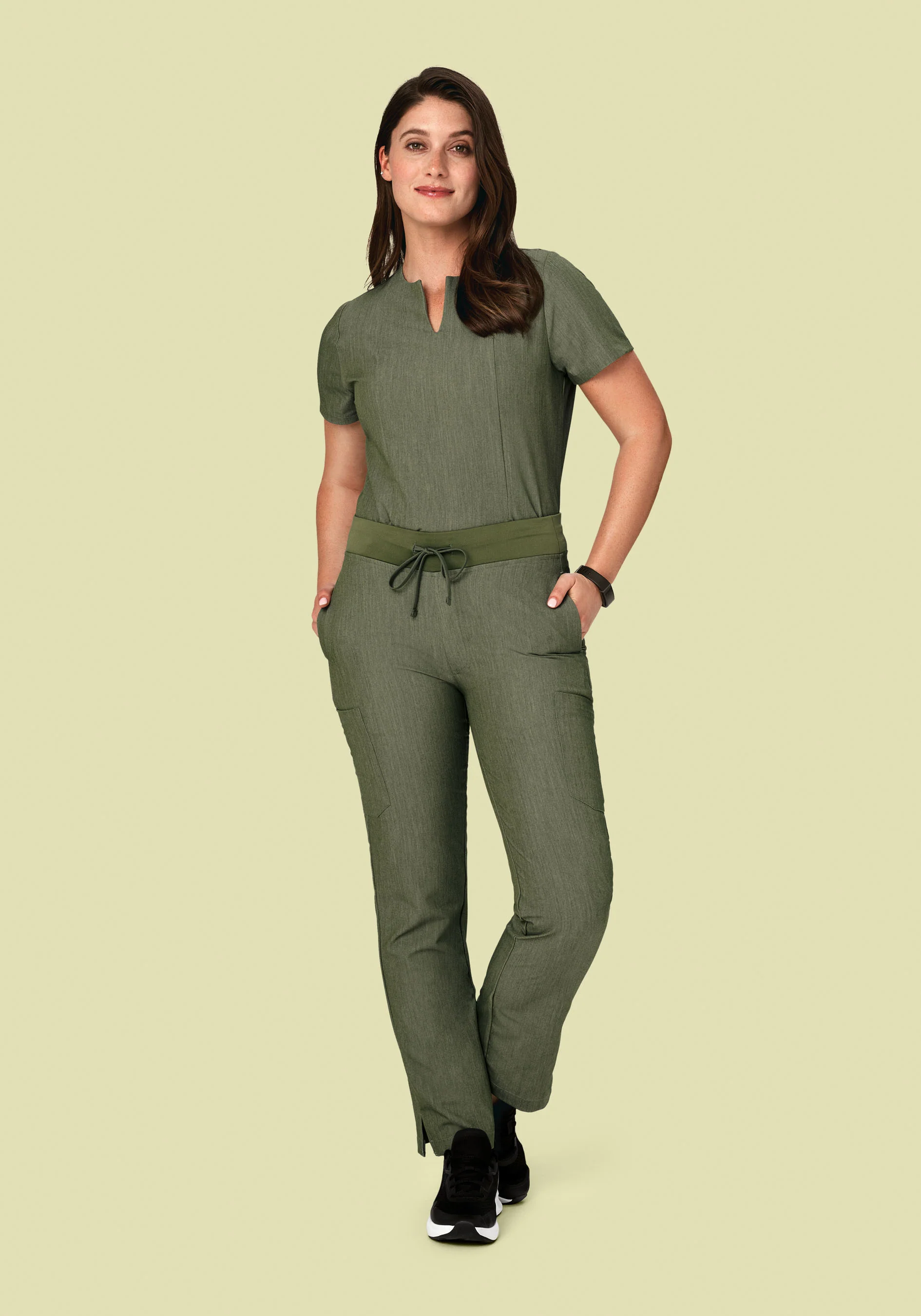 5 Pocket Notch Neck Top Heather Olive - Image 3
