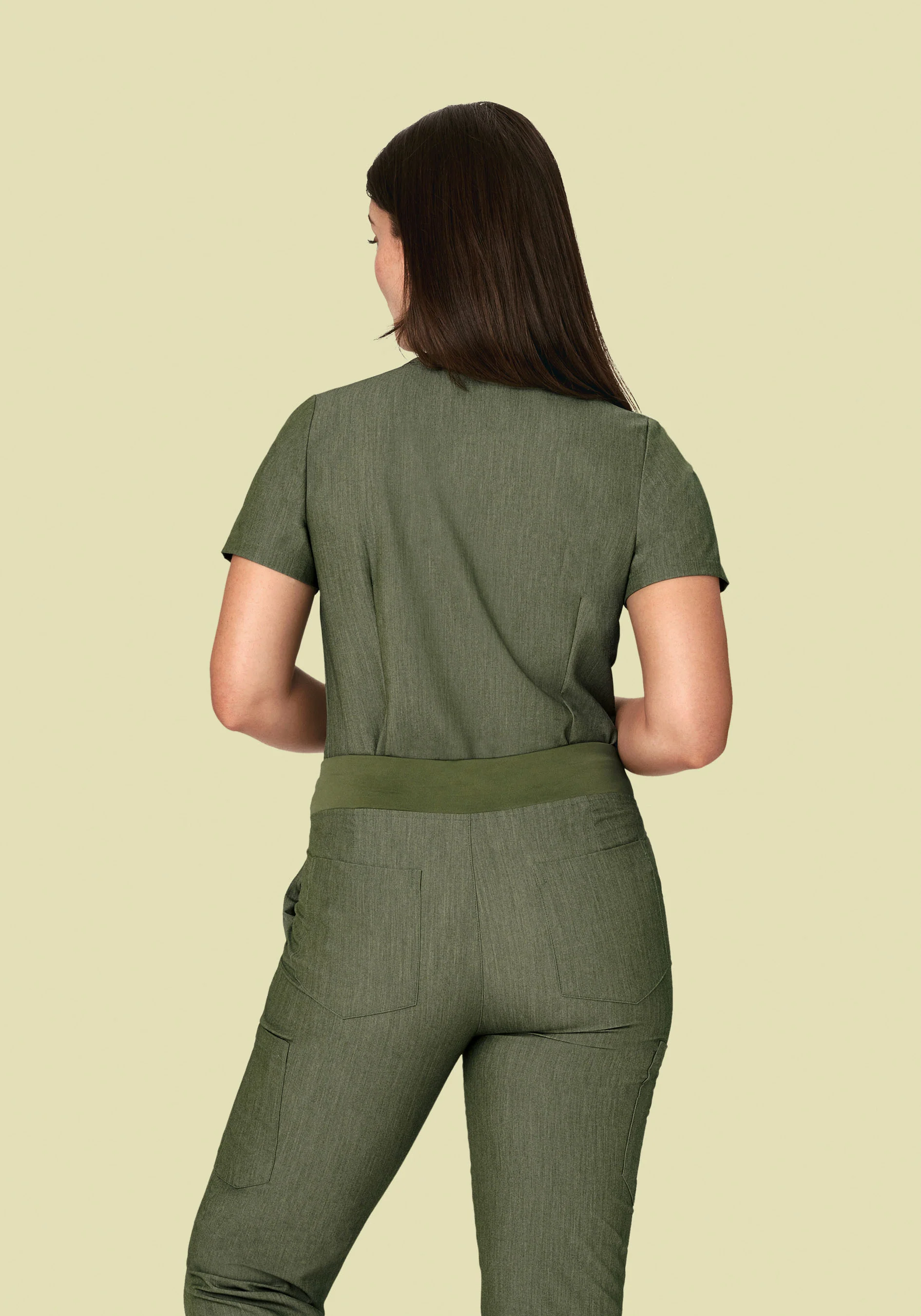 5 Pocket Notch Neck Top Heather Olive - Image 4