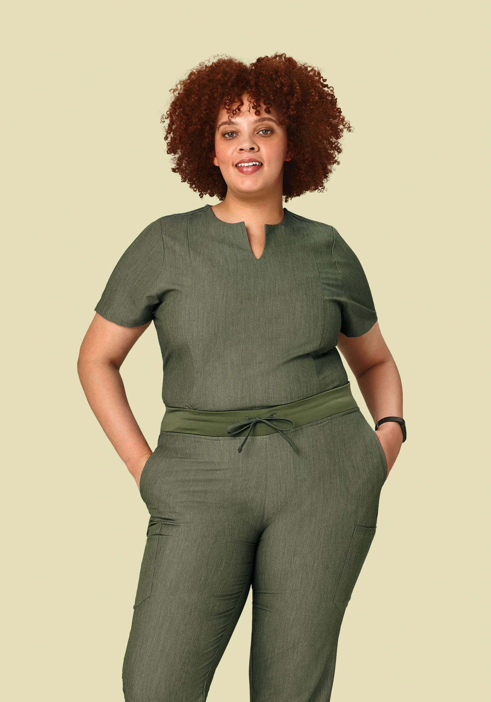 5 Pocket Notch Neck Top Heather Olive - Image 6