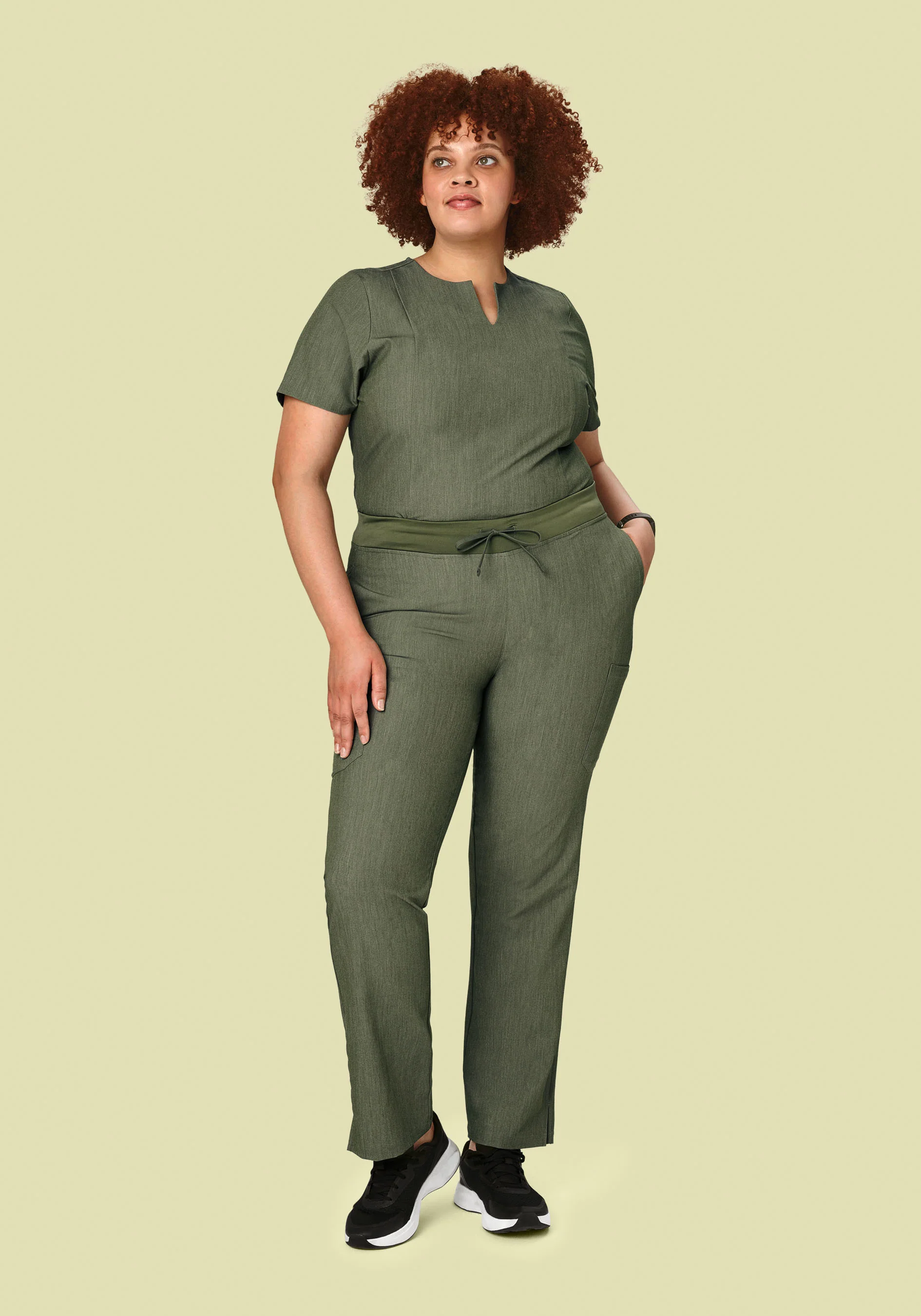 5 Pocket Notch Neck Top Heather Olive - Image 7
