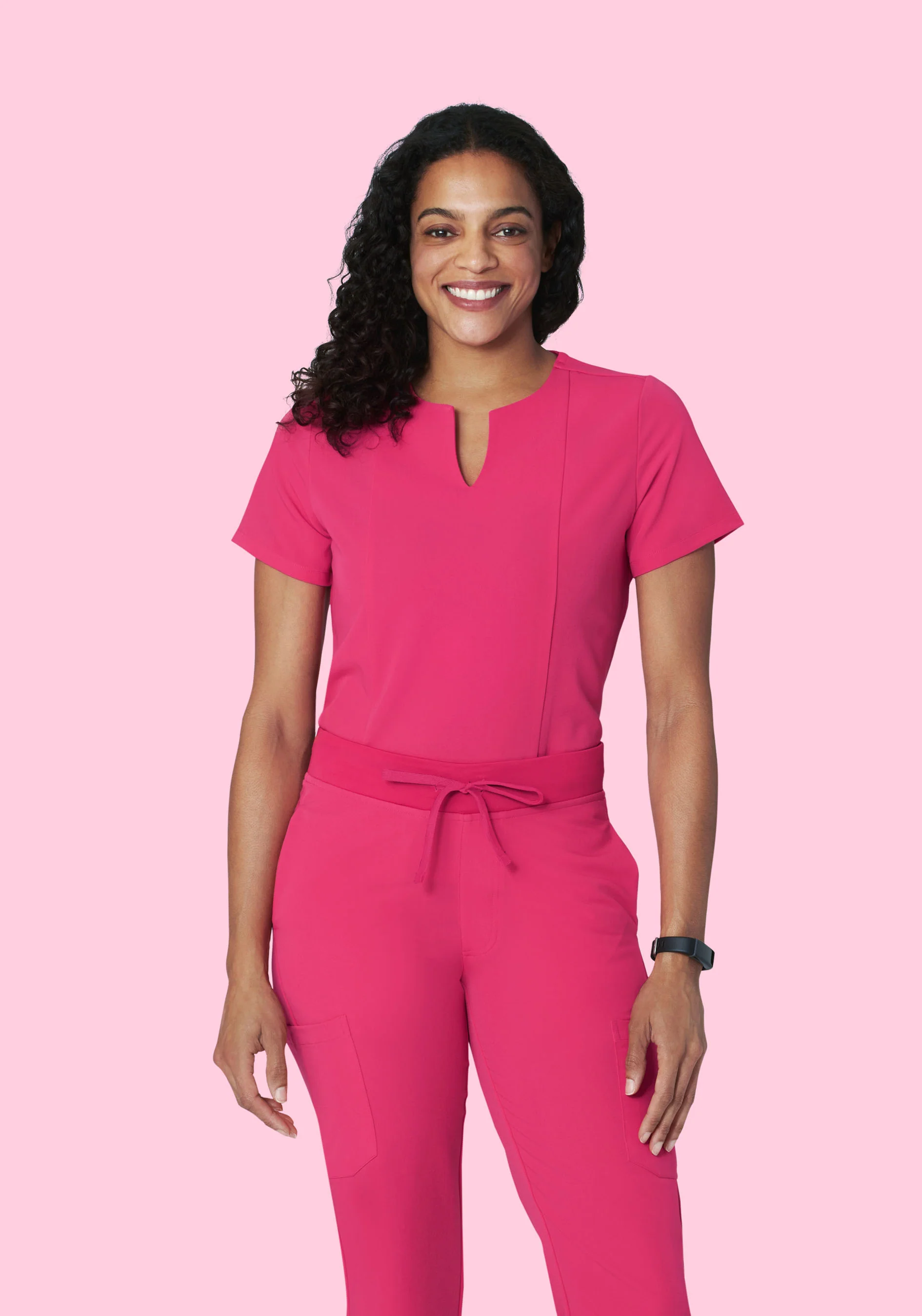 5 Pocket Notch Neck Top Hot Pink - Image 2