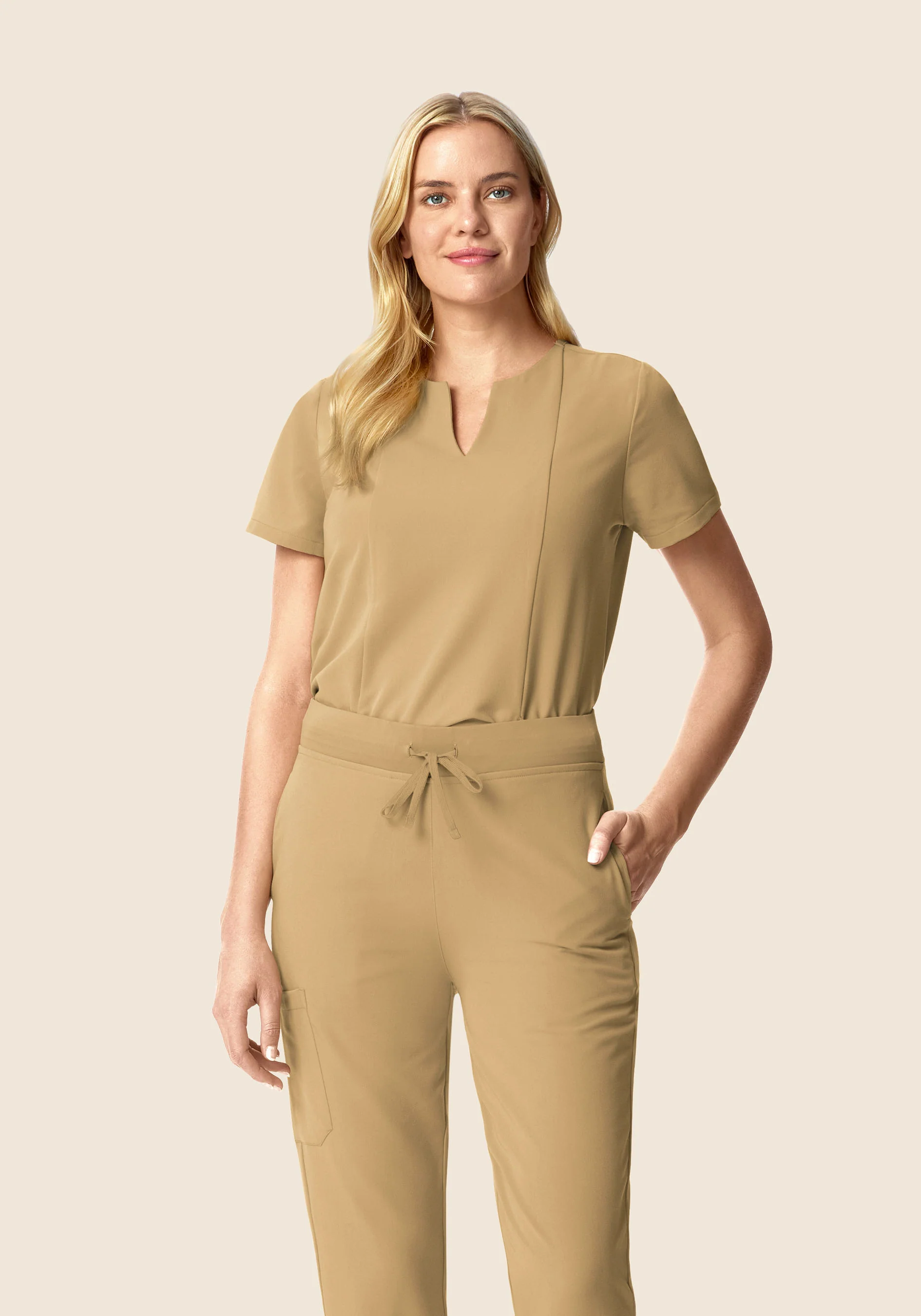 5 Pocket Notch Neck Top Latte - Image 2