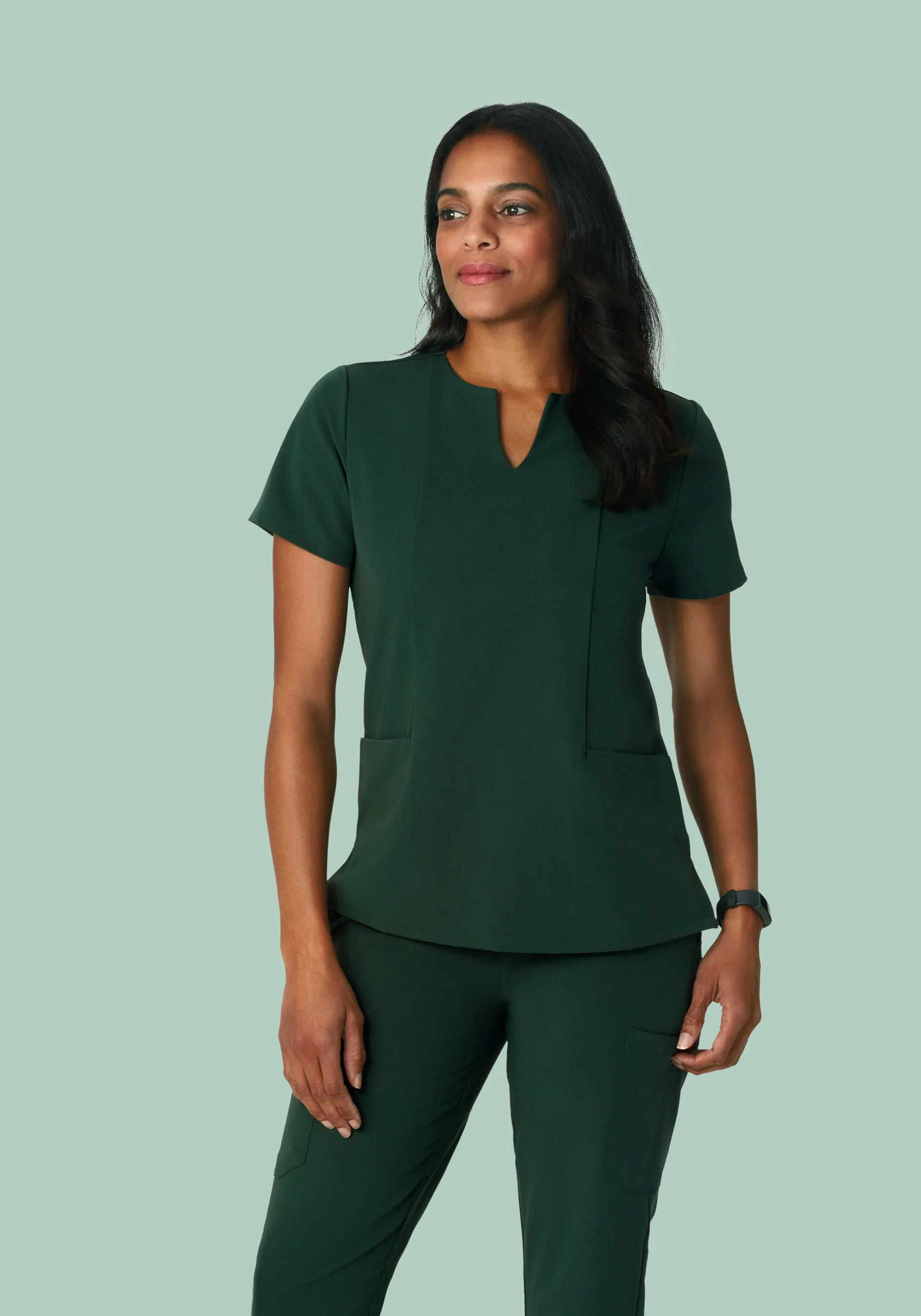 5 Pocket Notch Neck Top Midnight Green - Image 2
