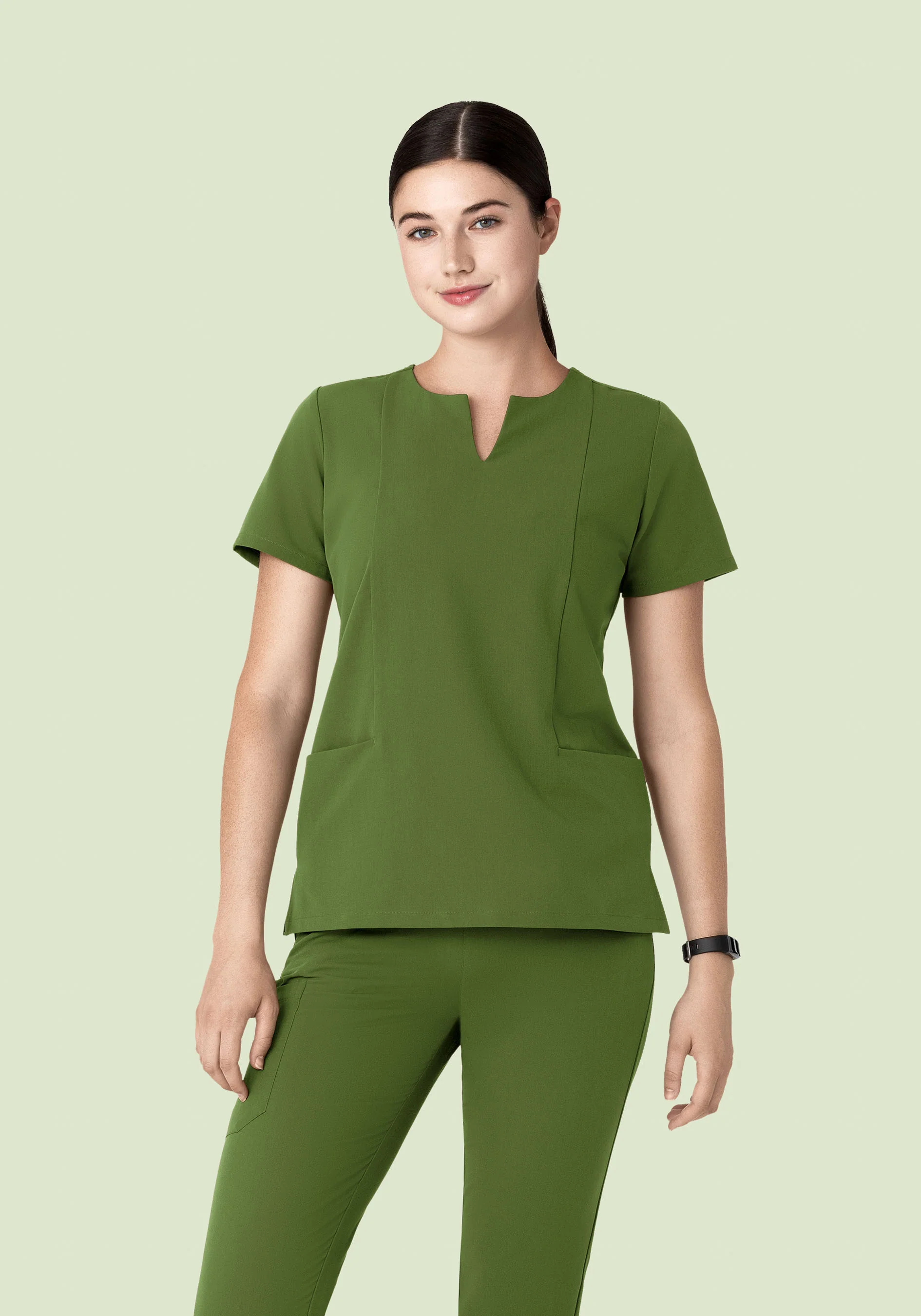 5 Pocket Notch Neck Top Moss
