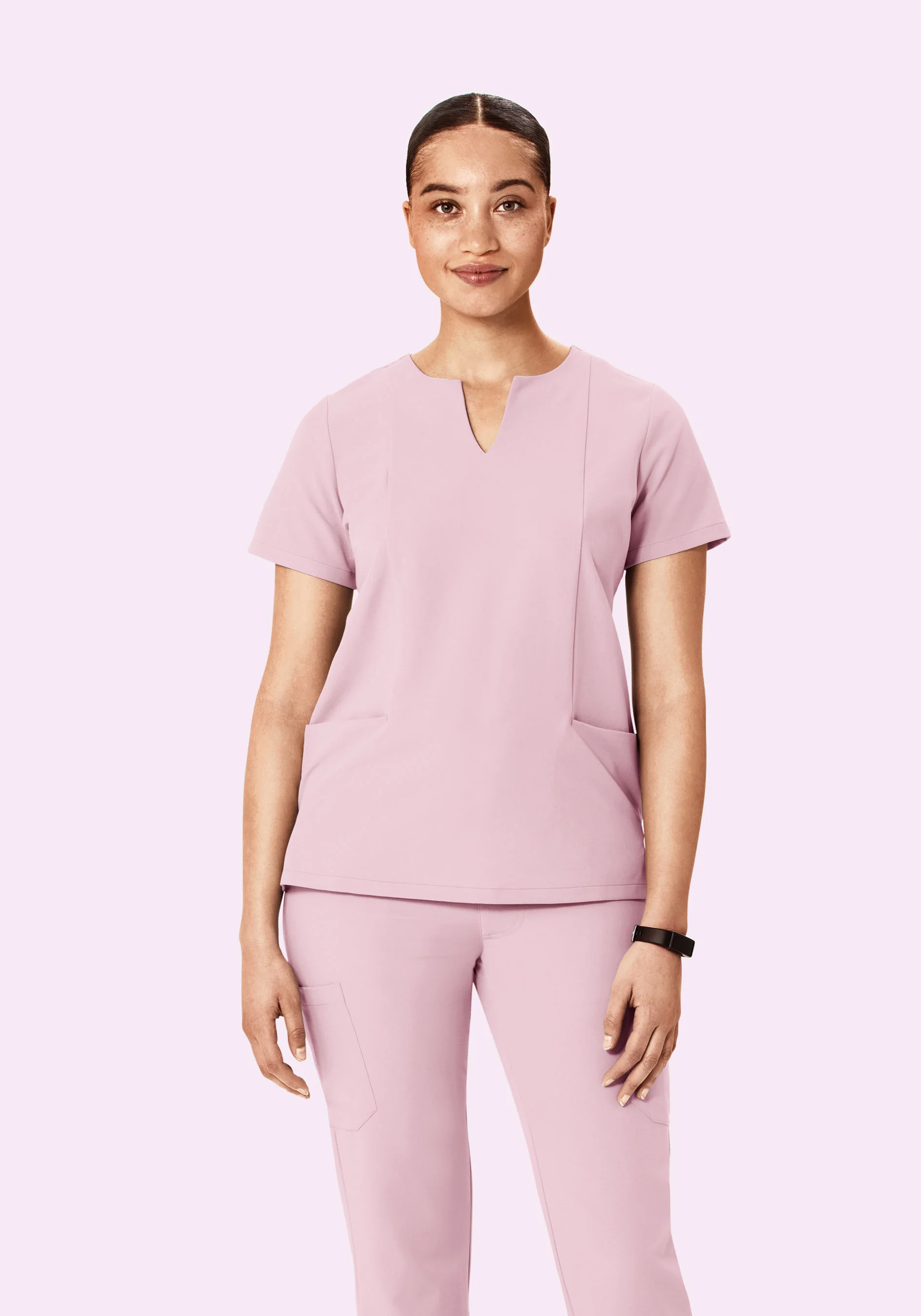 5 Pocket Notch Neck Top Pink Pearl