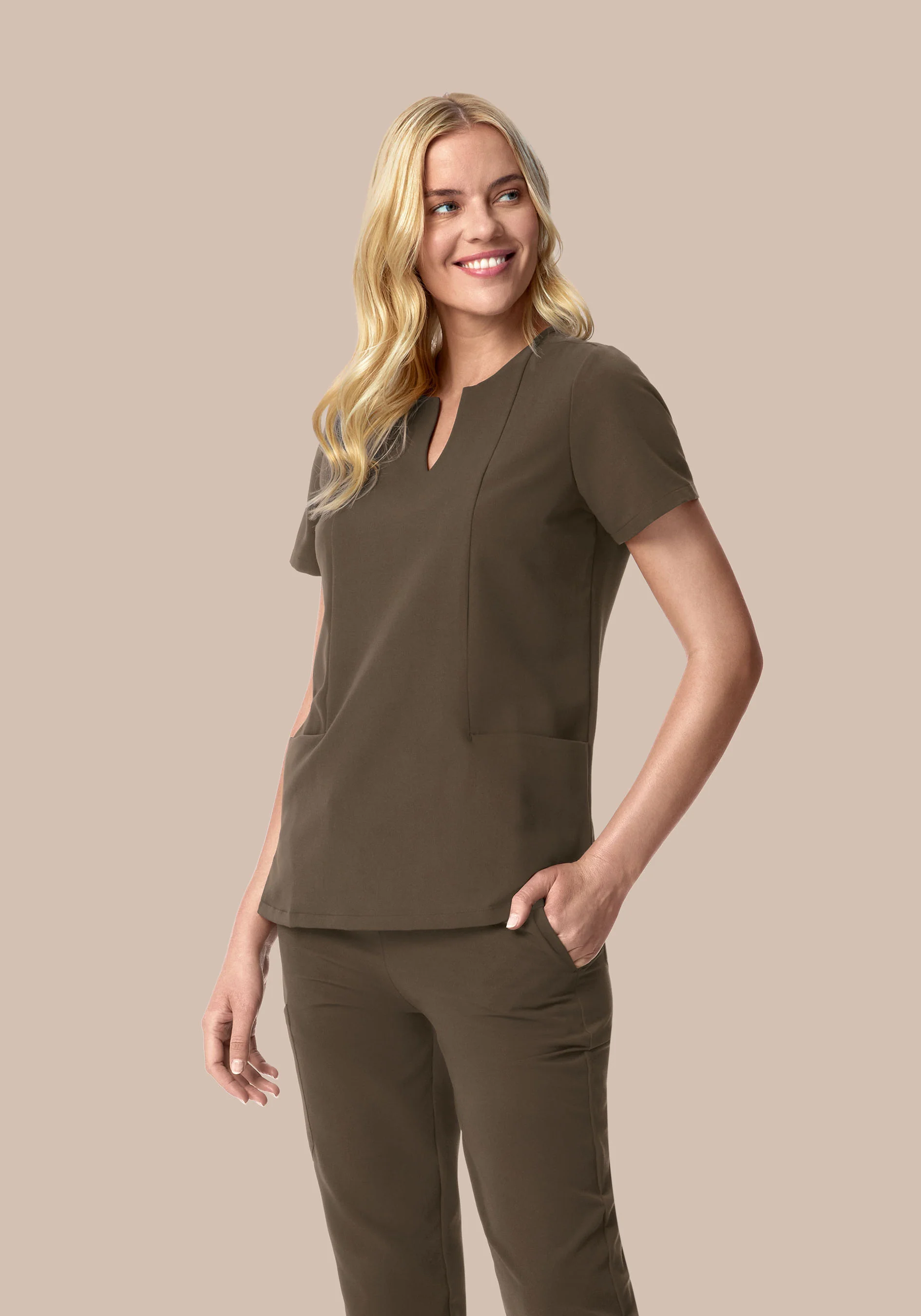 5 Pocket Notch Neck Top Truffle