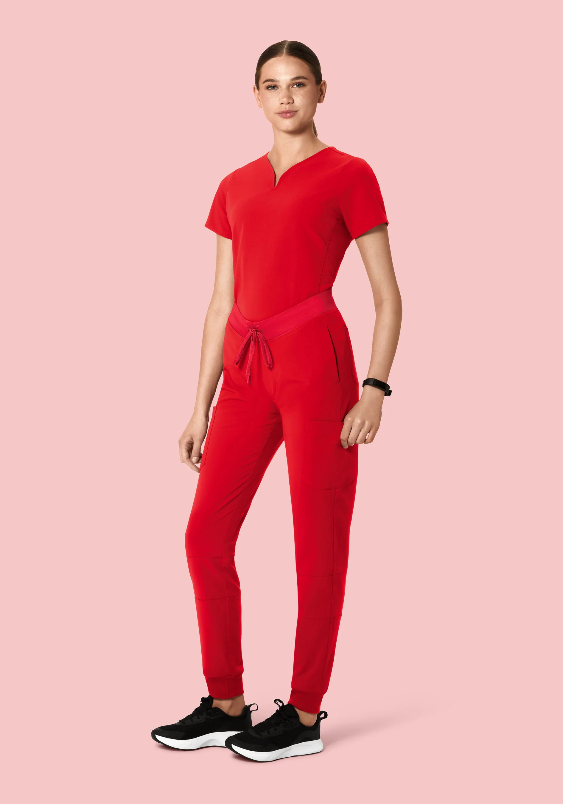 Curved V-Neck Top Candy Red - Image 3