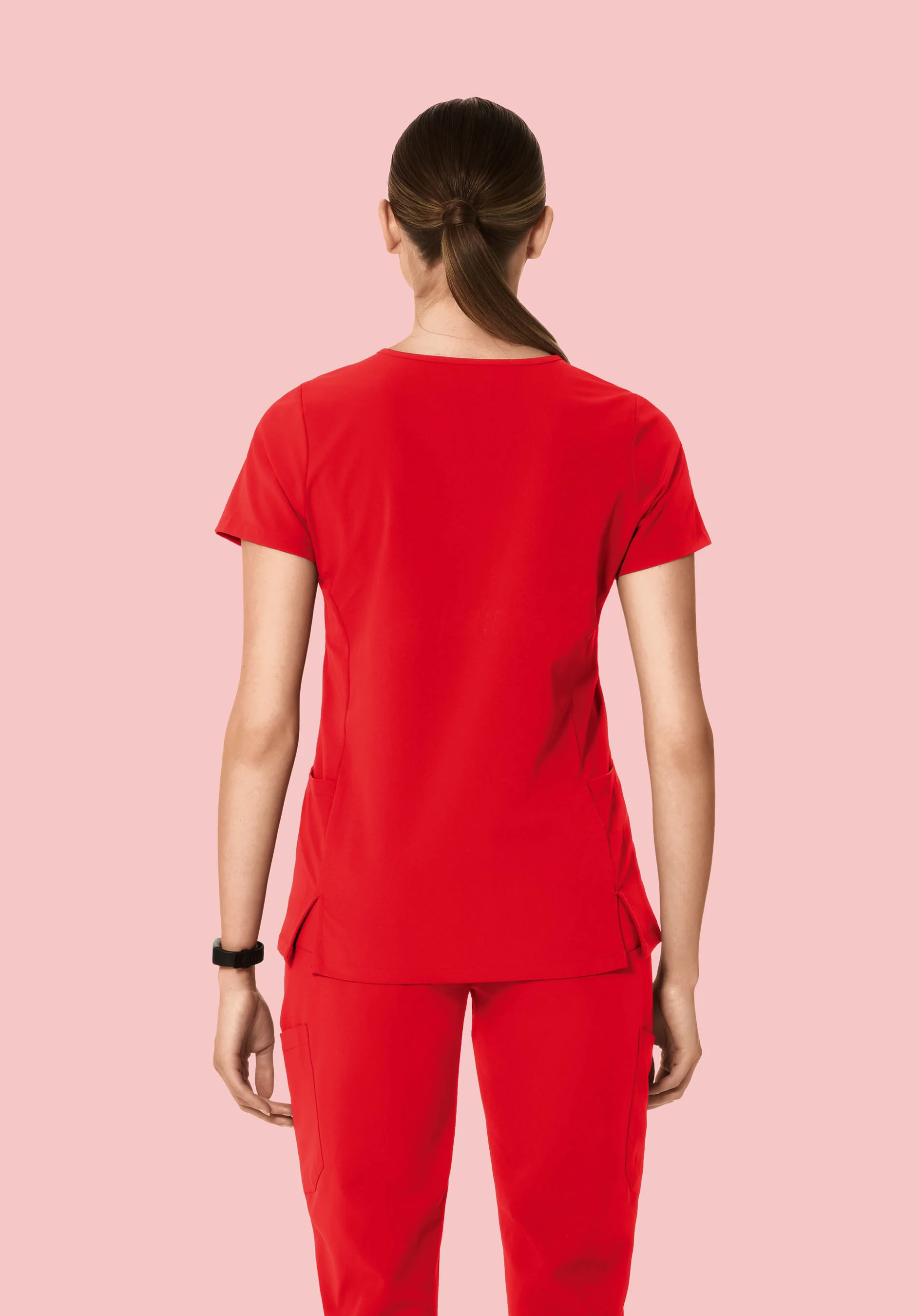 Curved V-Neck Top Candy Red - Image 4