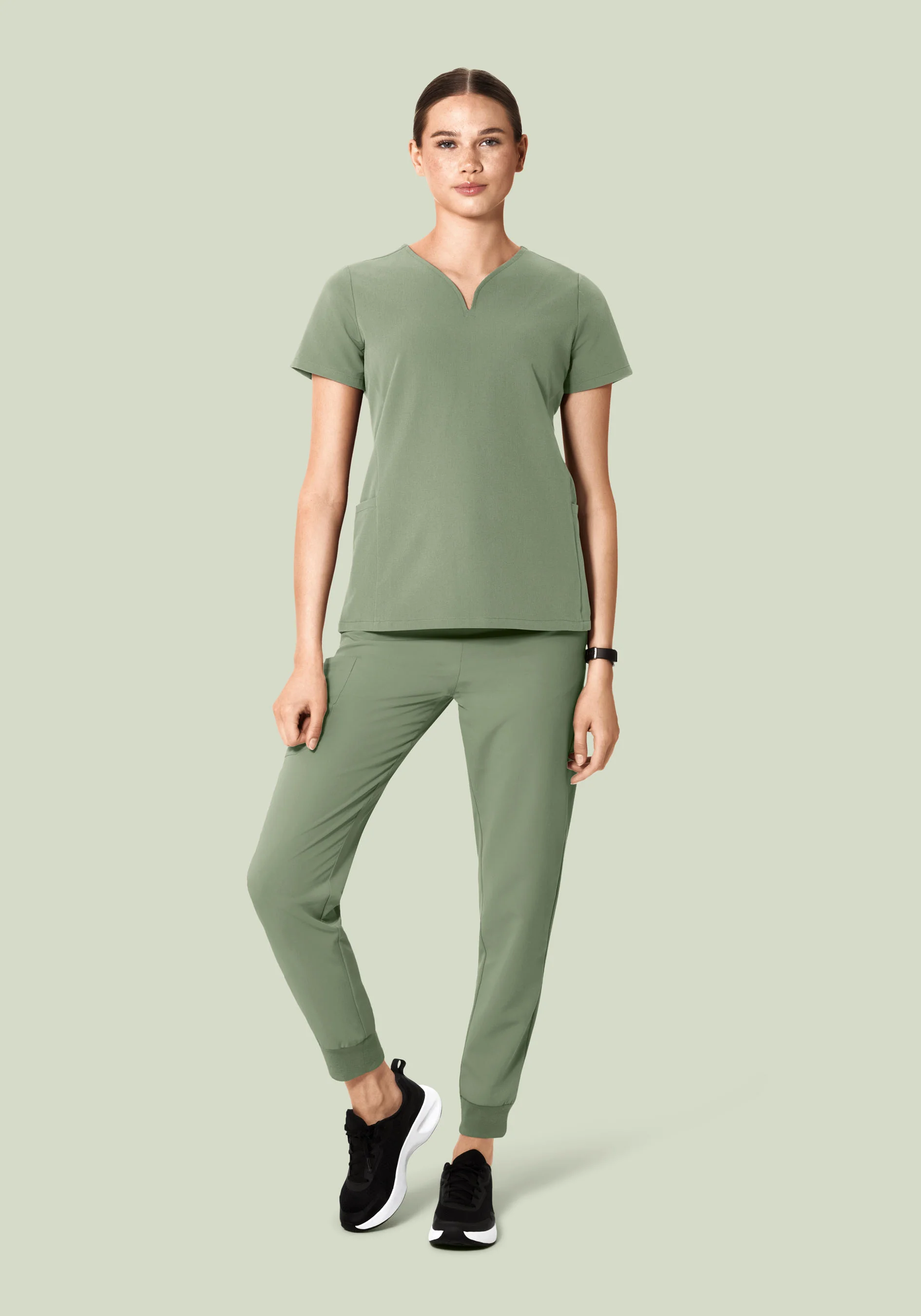 Curved V-Neck Top Cool Sage - Image 4
