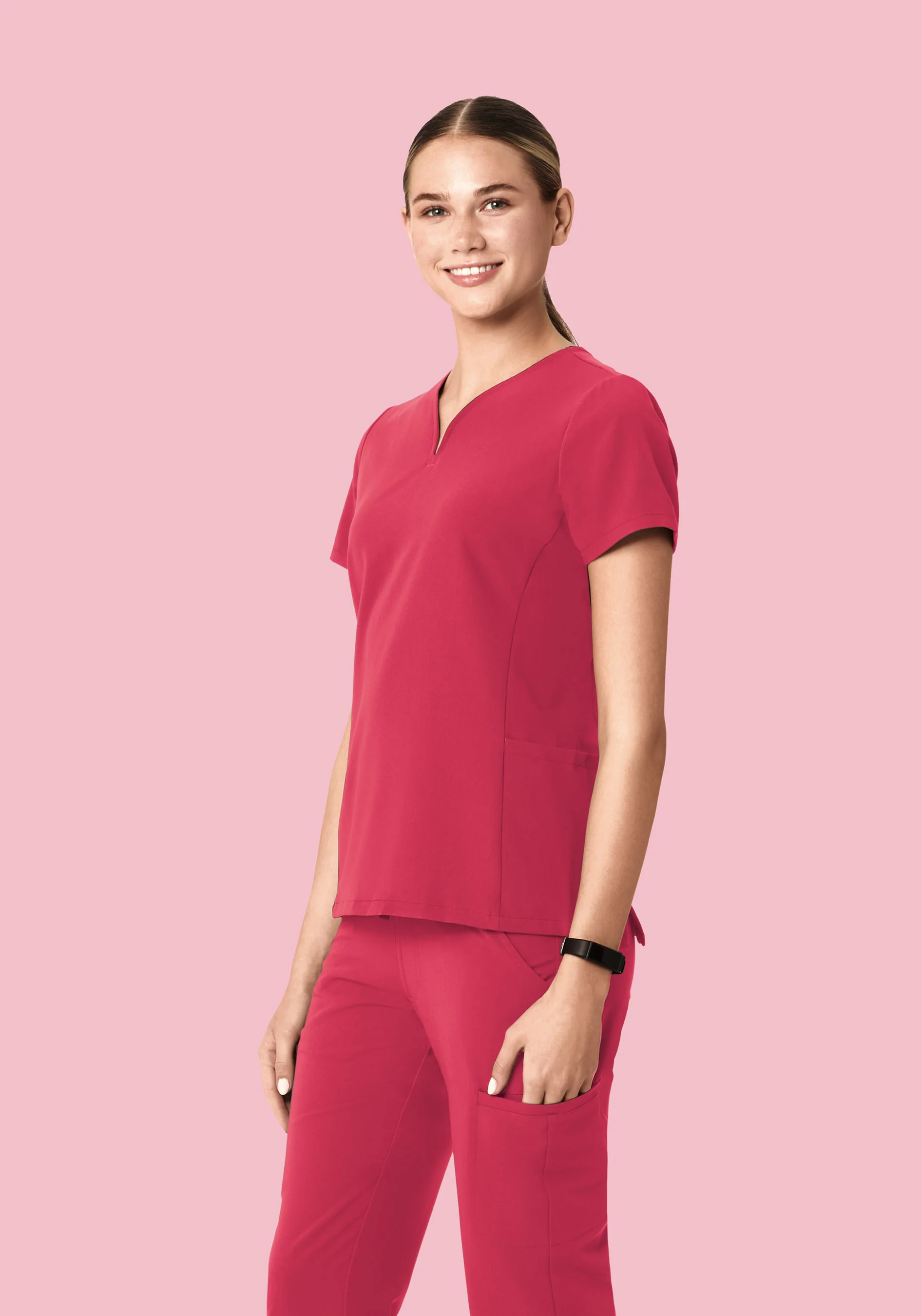 Curved V-Neck Top Deep Rose - Image 2