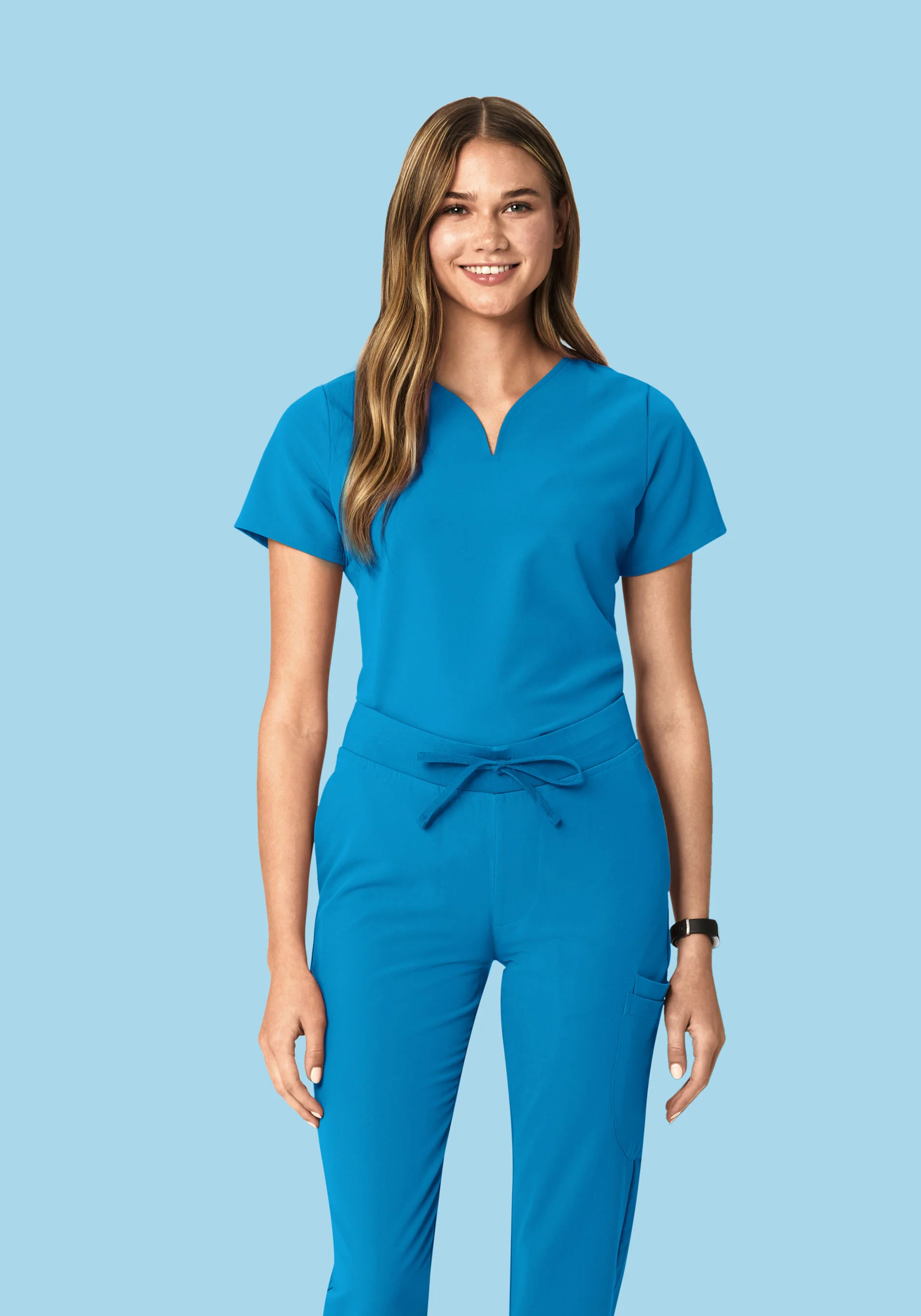Curved V-Neck Top Electric Blue - Image 2