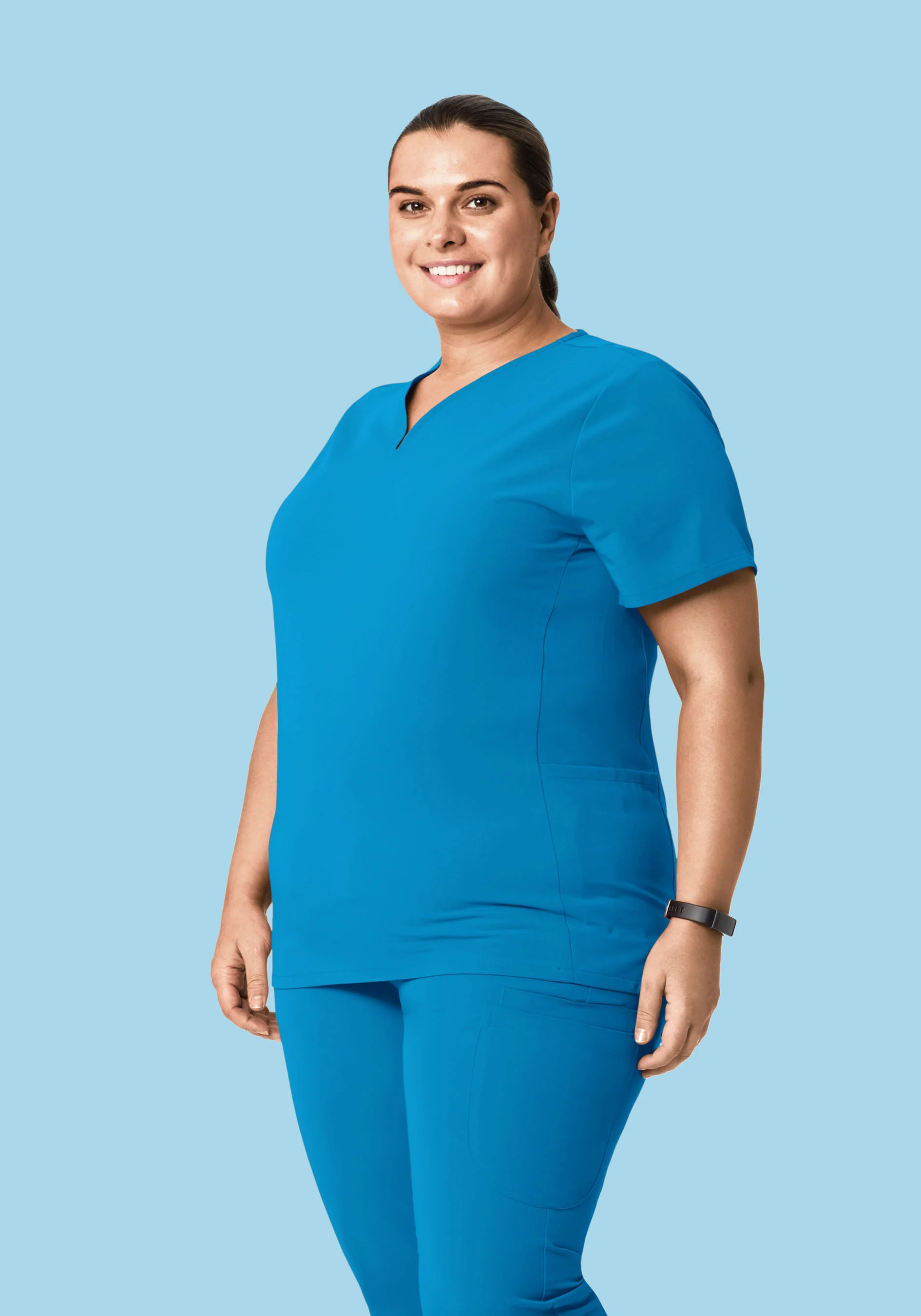 Curved V-Neck Top Electric Blue - Image 5