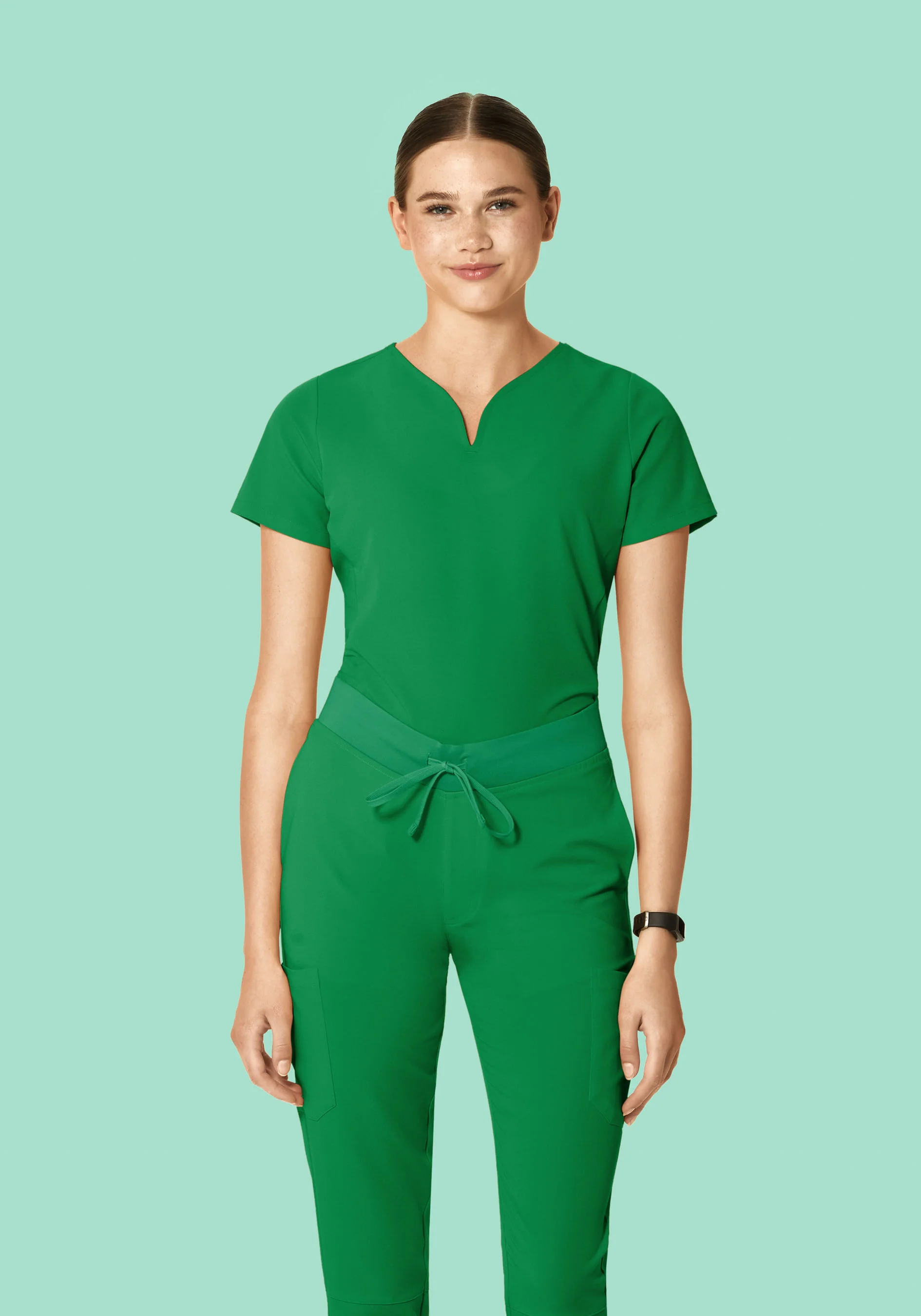Curved V-Neck Top Emerald - Image 4