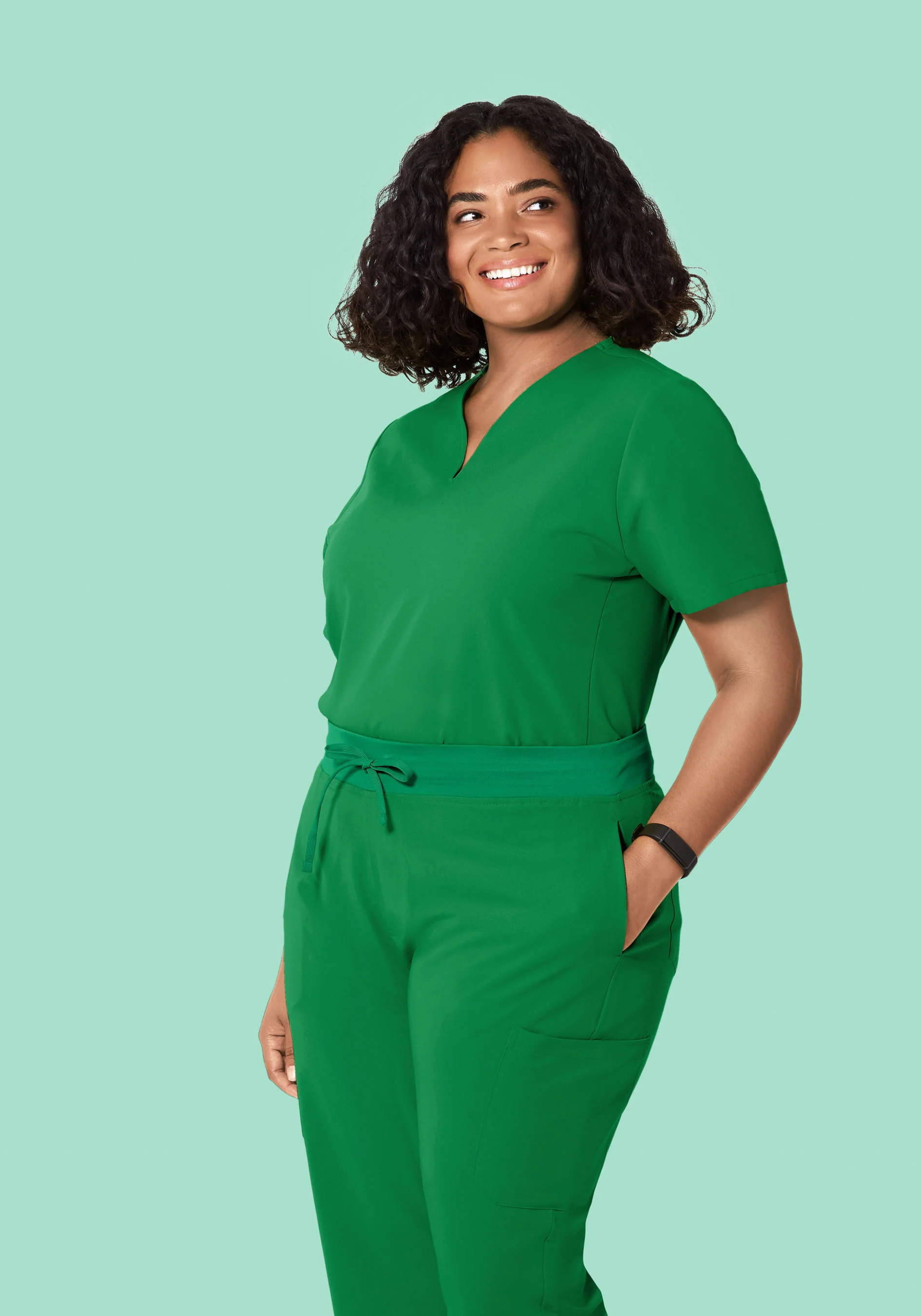 Curved V-Neck Top Emerald - Image 8