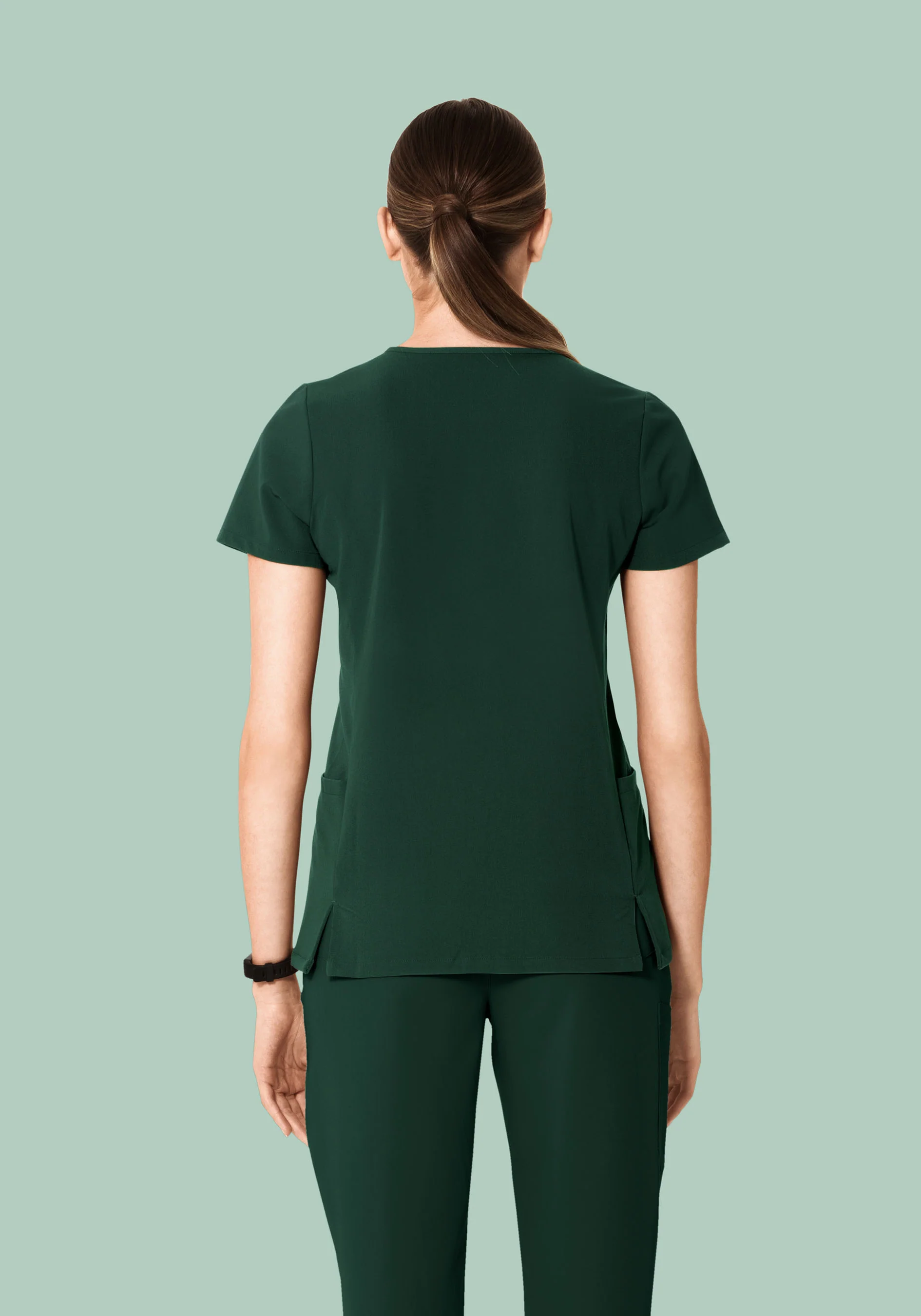 Curved V-Neck Top Midnight Green - Image 4