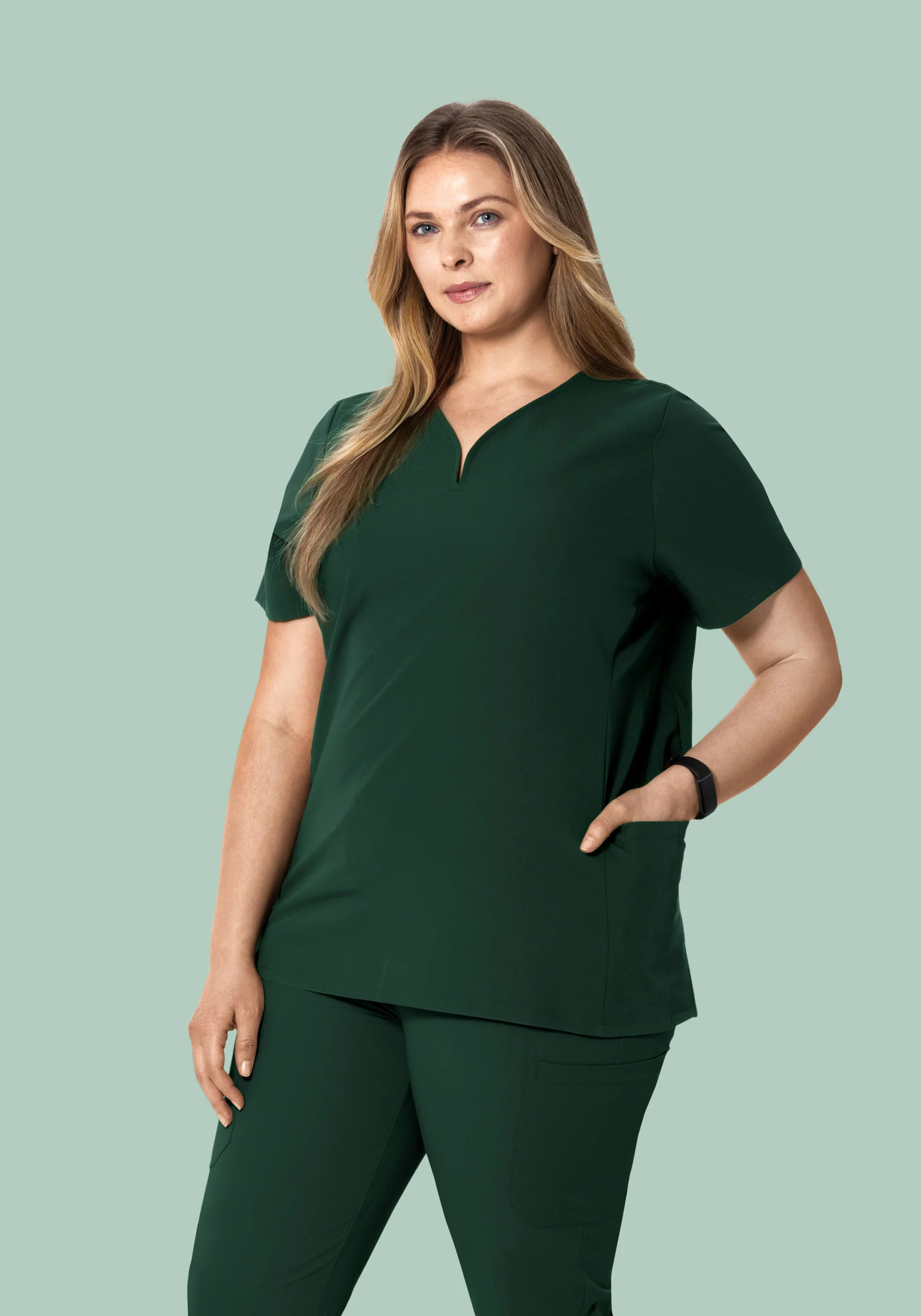 Curved V-Neck Top Midnight Green - Image 5