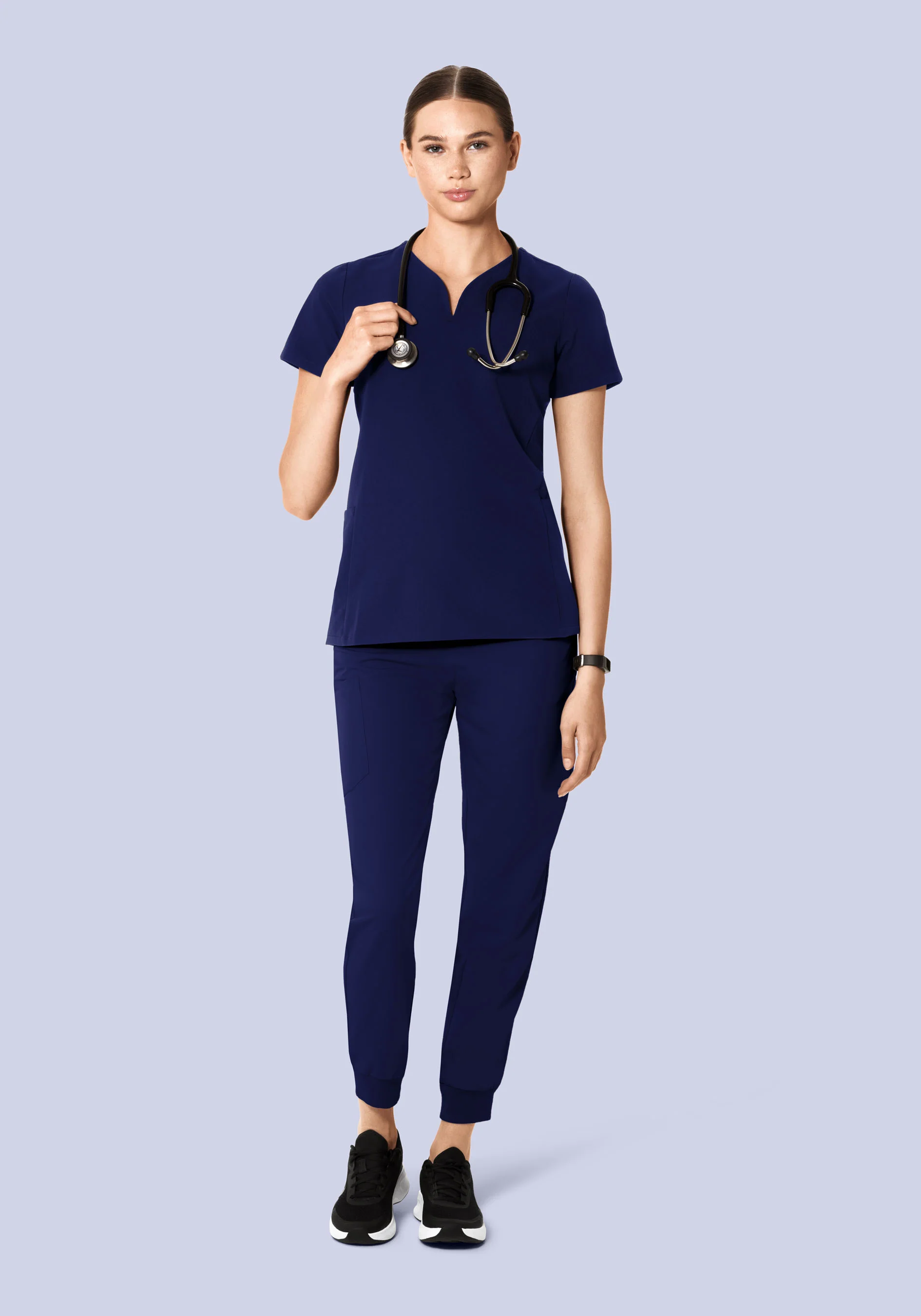 Curved V-Neck Top Navy - Image 3