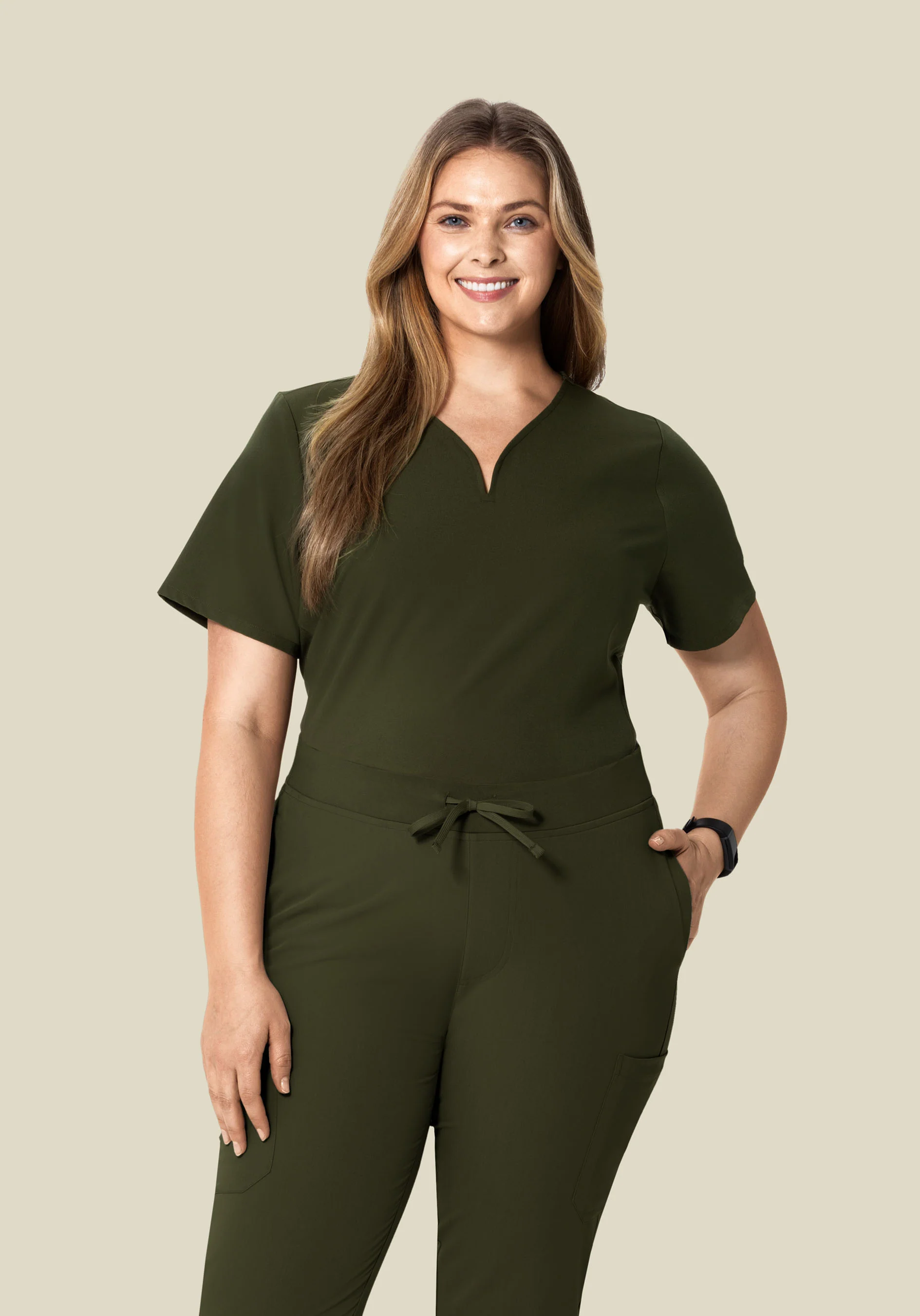 Curved V-Neck Top Olive - Image 6