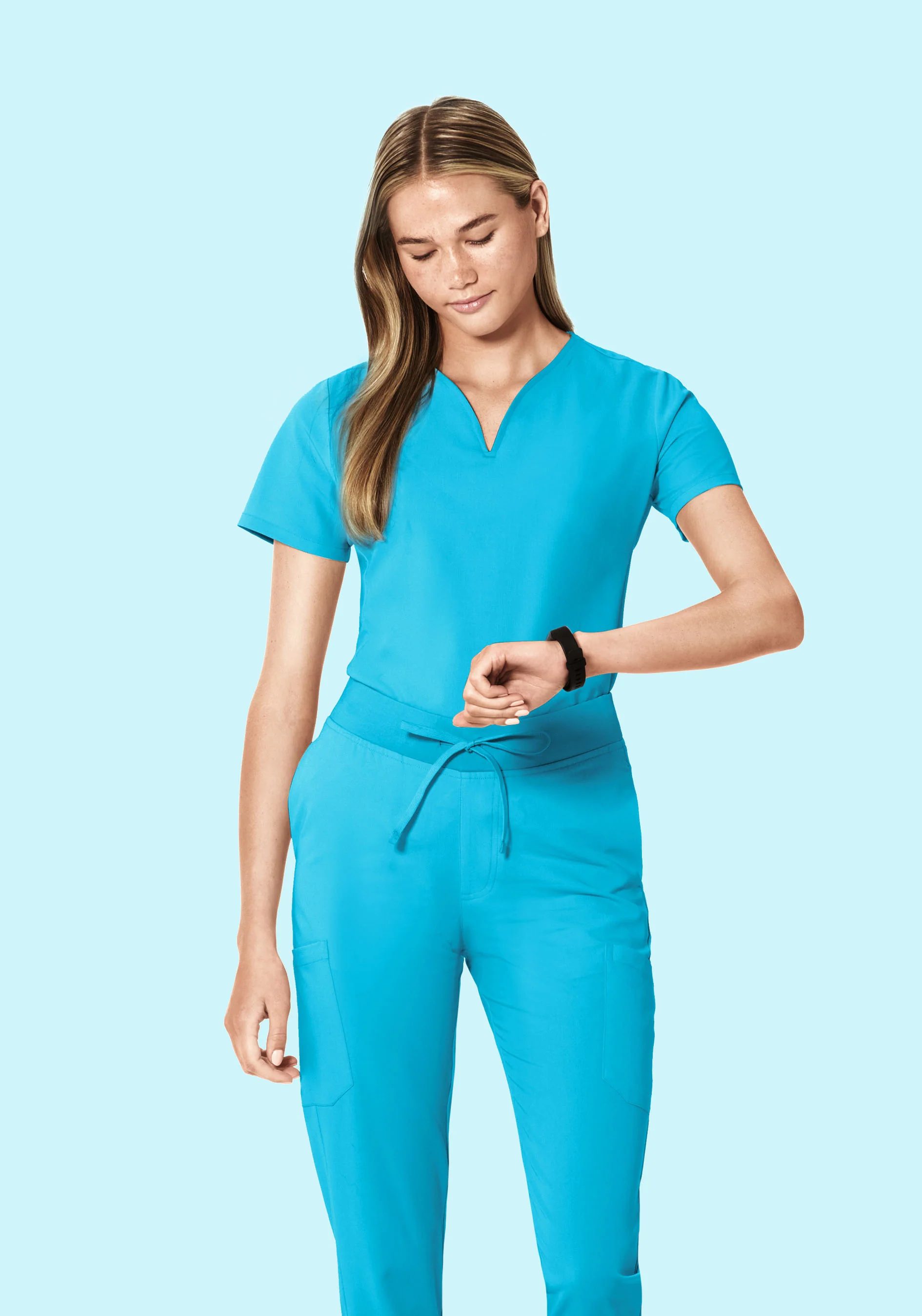 Curved V-Neck Top Pacific Blue - Image 2
