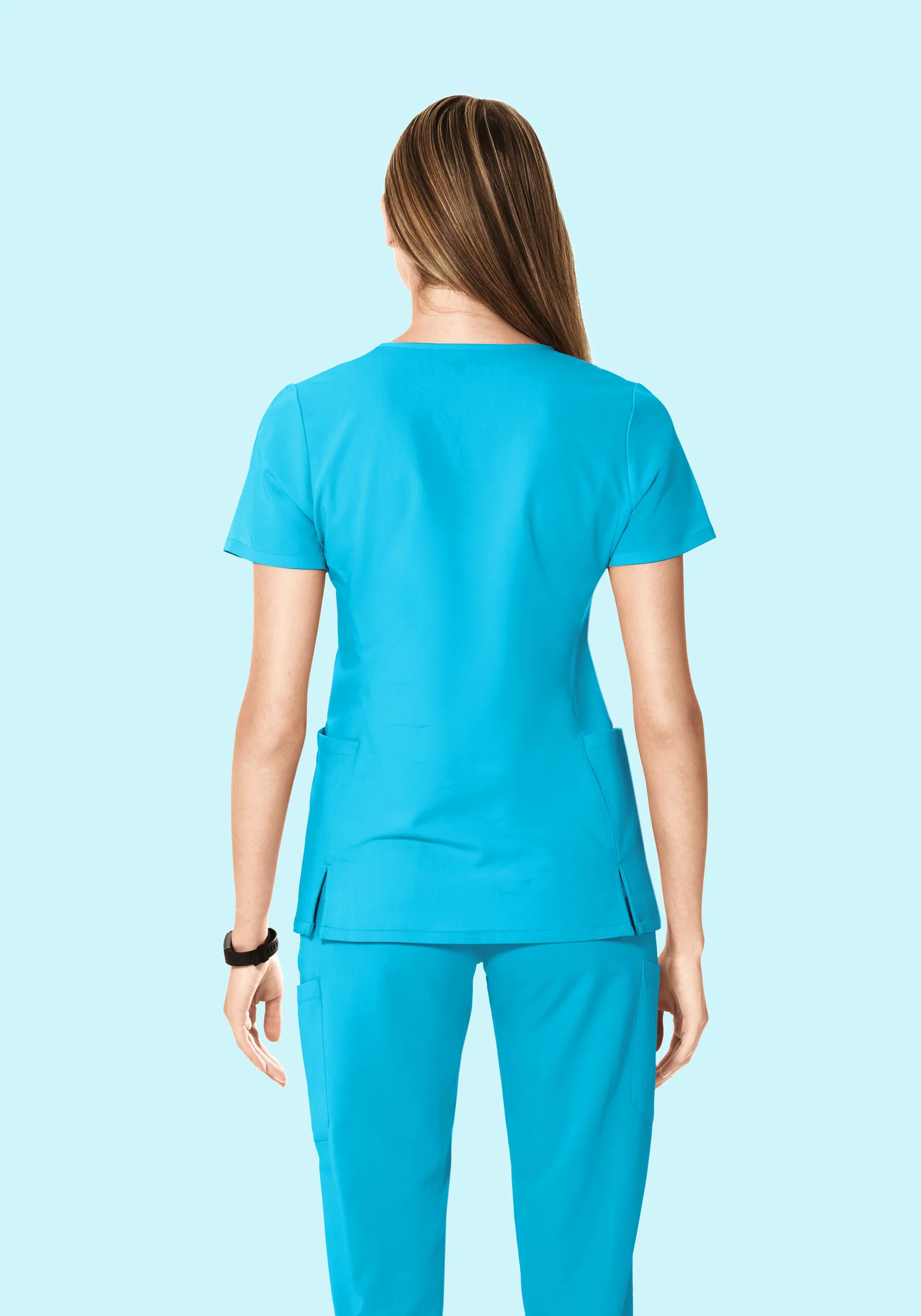 Curved V-Neck Top Pacific Blue - Image 4
