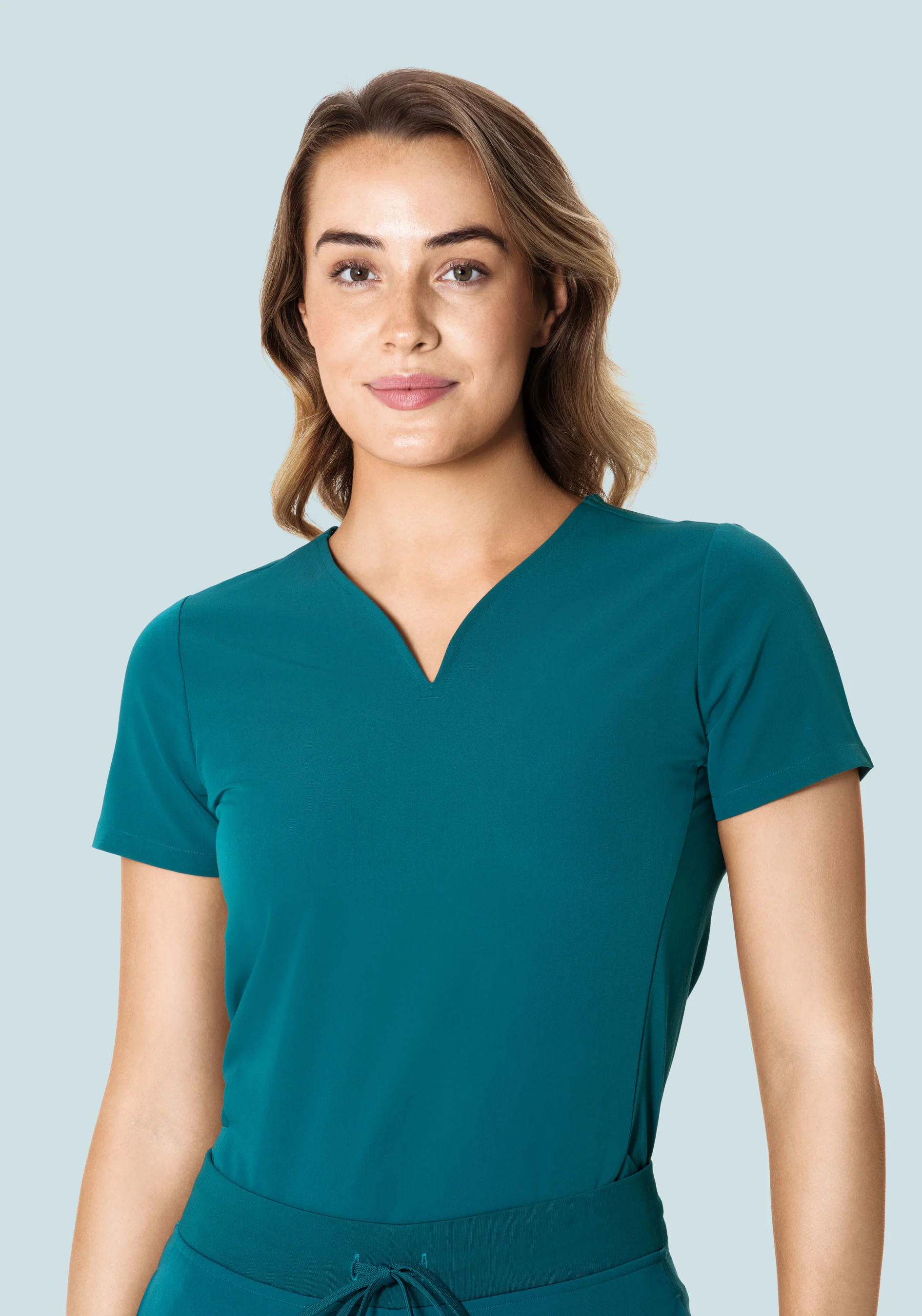 Curved V-Neck Top Peacock - Image 2