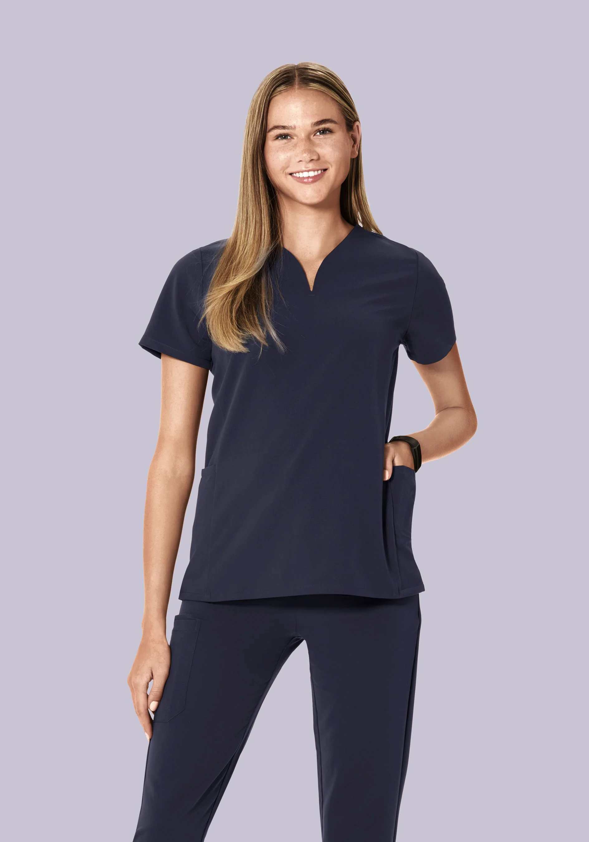 Curved V-Neck Top Steel