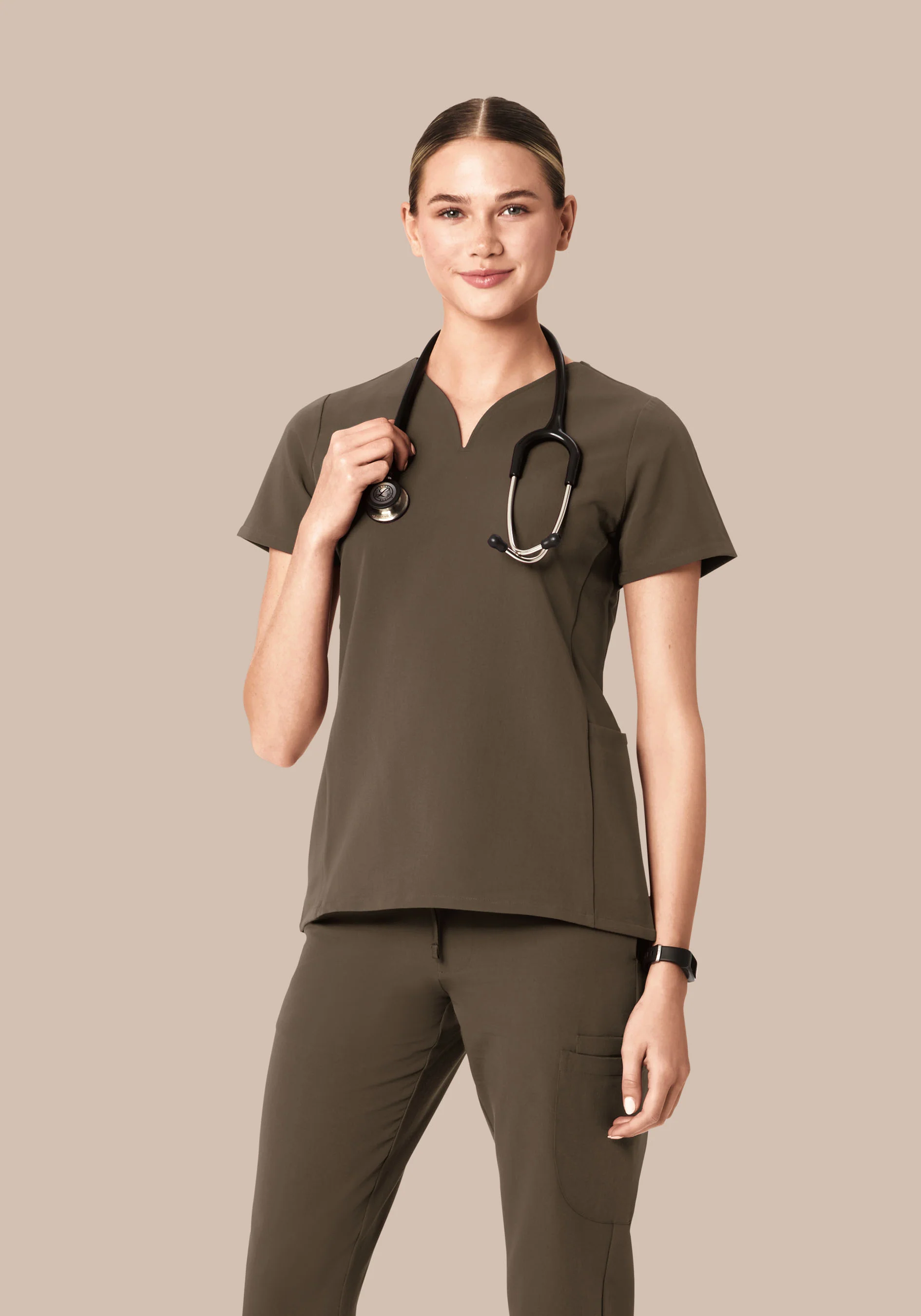Curved V-Neck Top Truffle