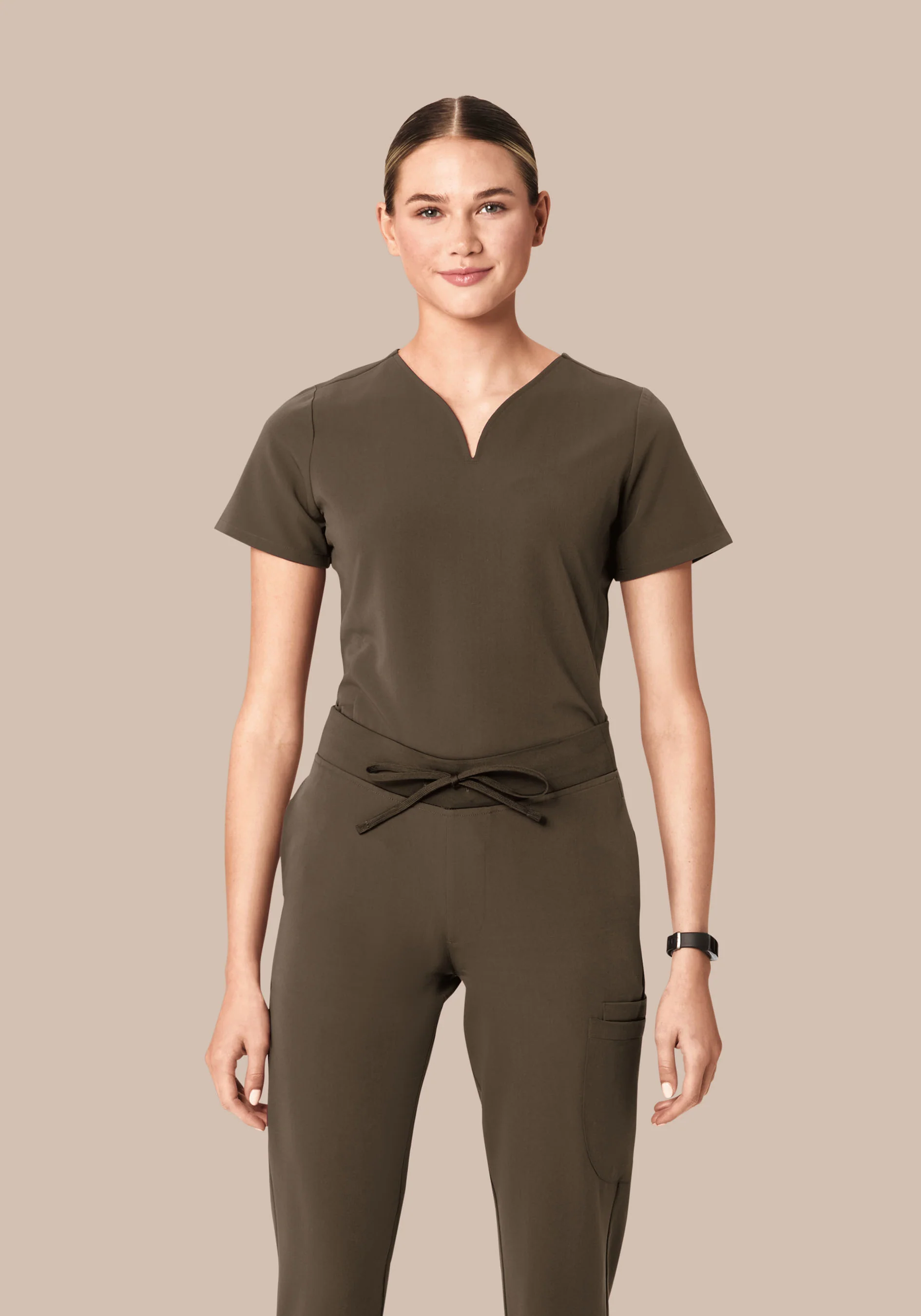 Curved V-Neck Top Truffle - Image 2