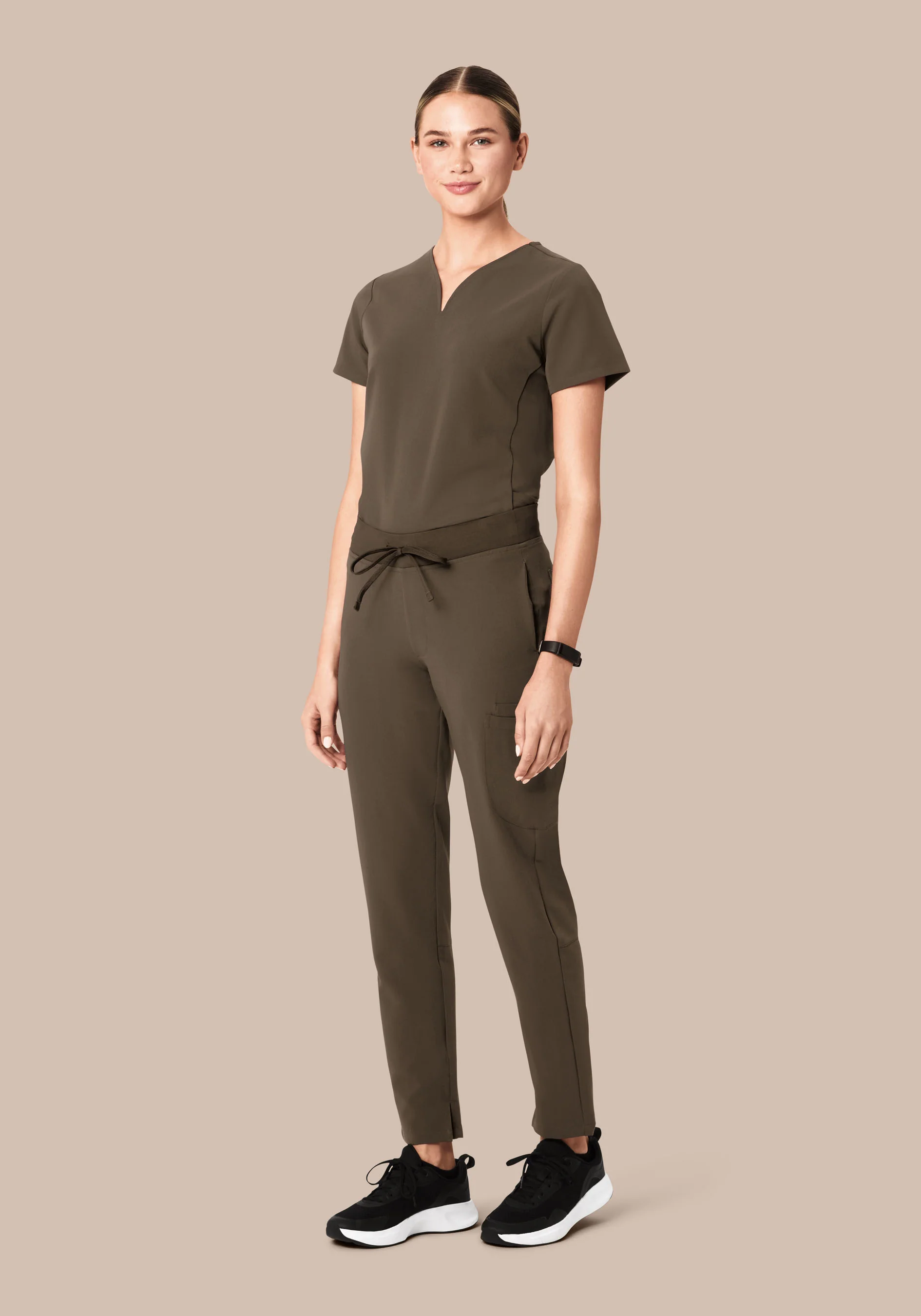 Curved V-Neck Top Truffle - Image 3