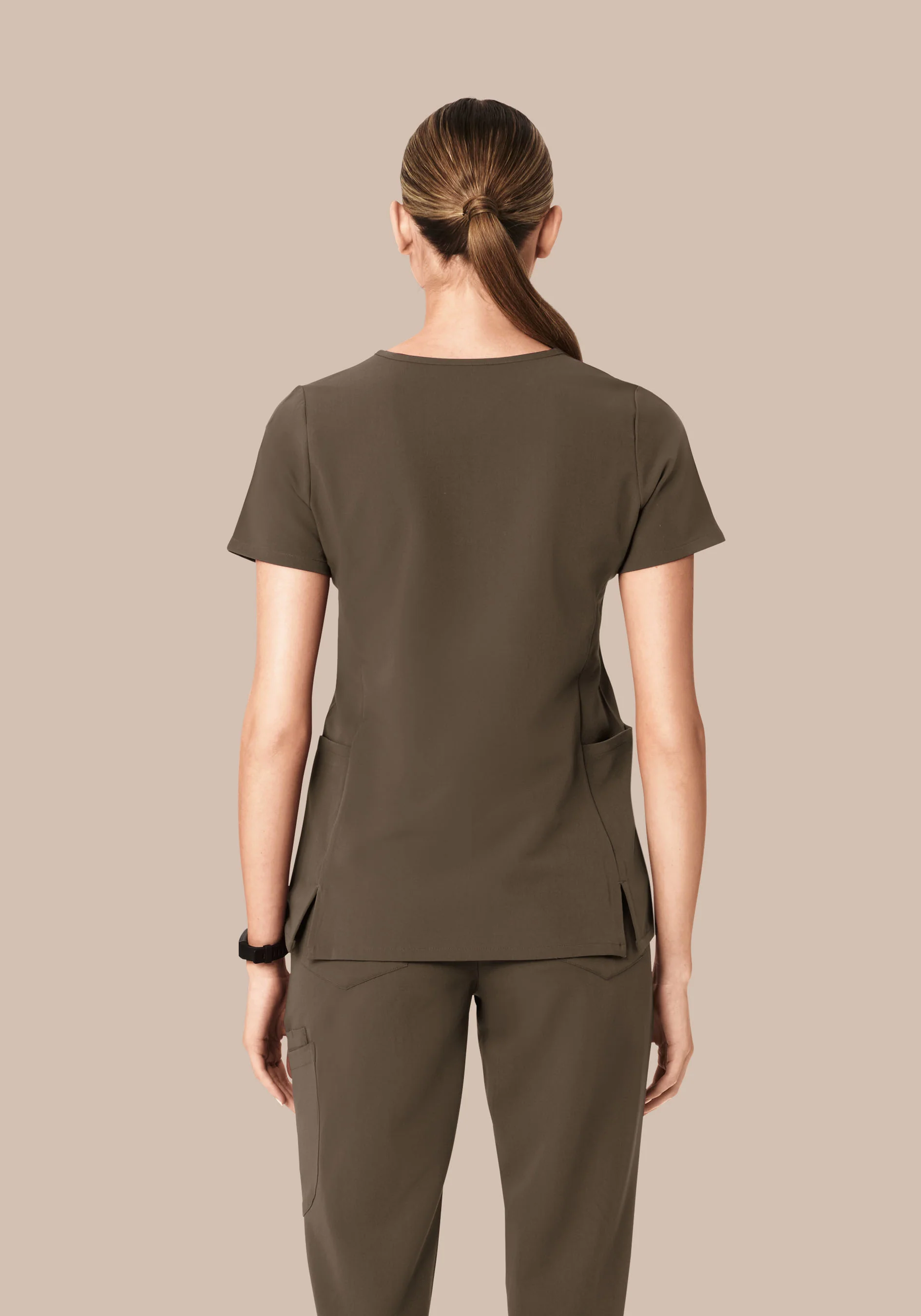 Curved V-Neck Top Truffle - Image 4
