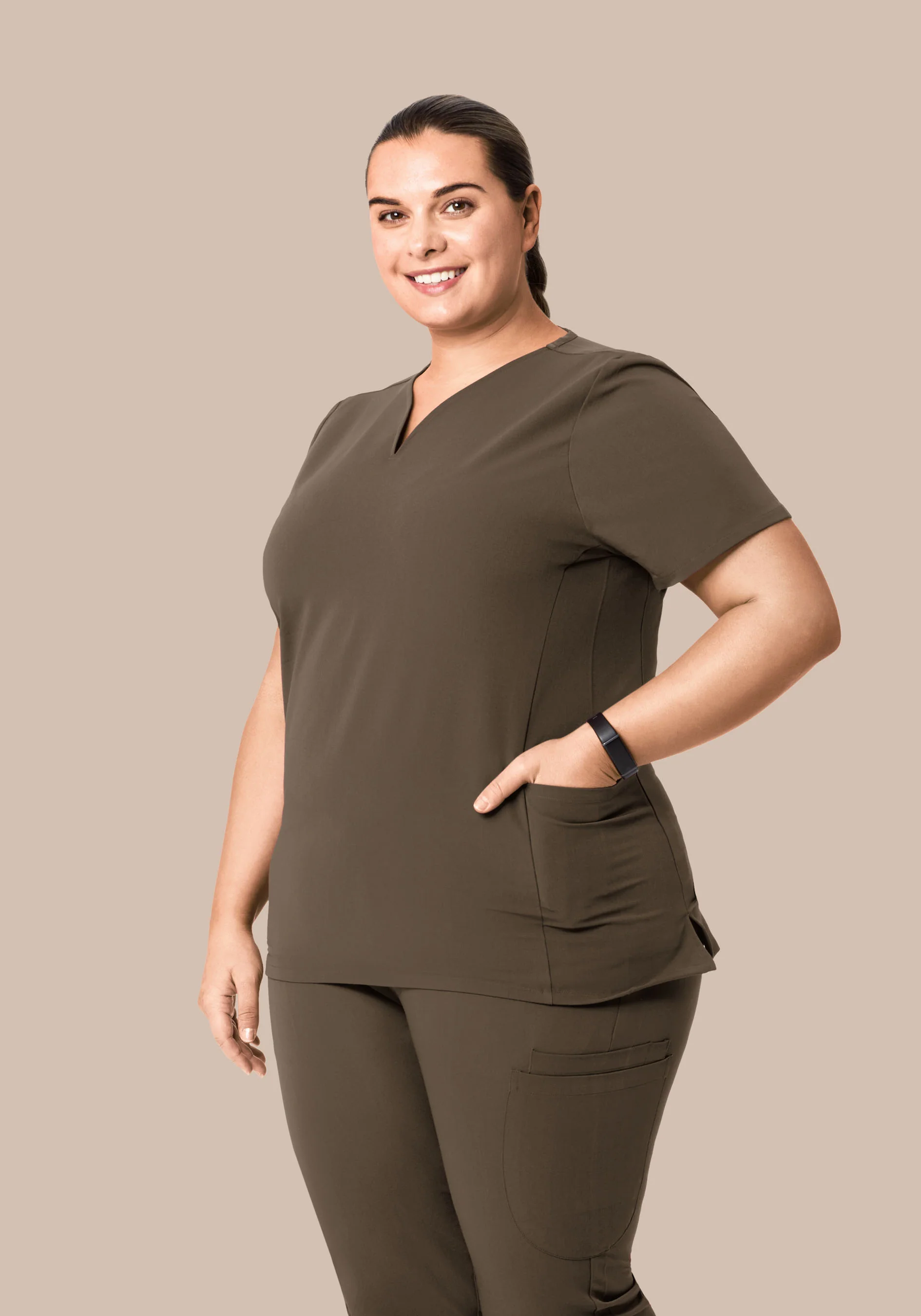 Curved V-Neck Top Truffle - Image 5