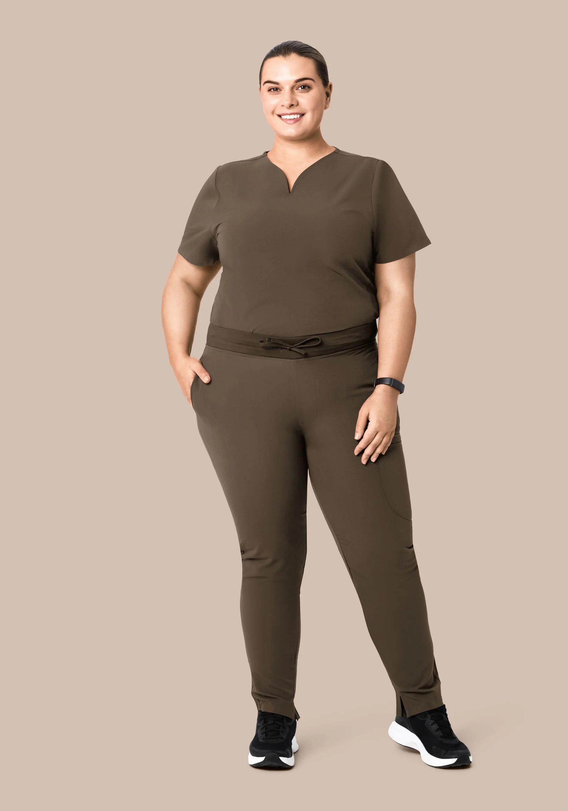 Curved V-Neck Top Truffle - Image 7
