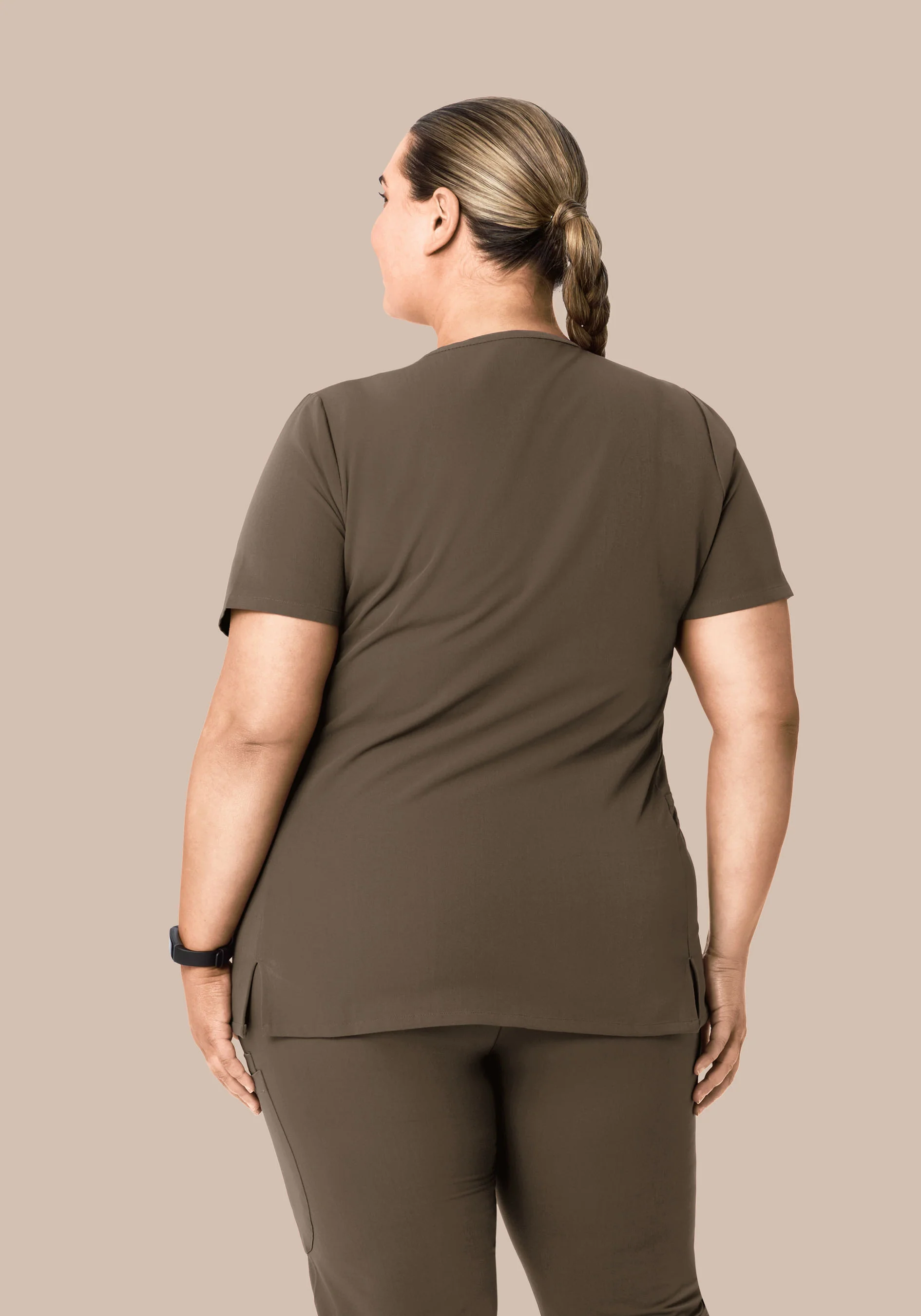 Curved V-Neck Top Truffle - Image 8