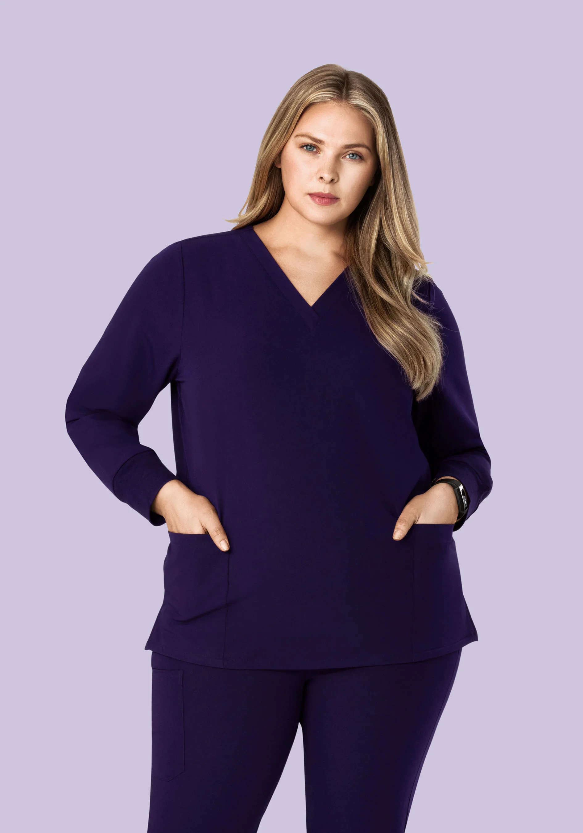 Long Sleeve 6 Pocket Top Eggplant - Image 5