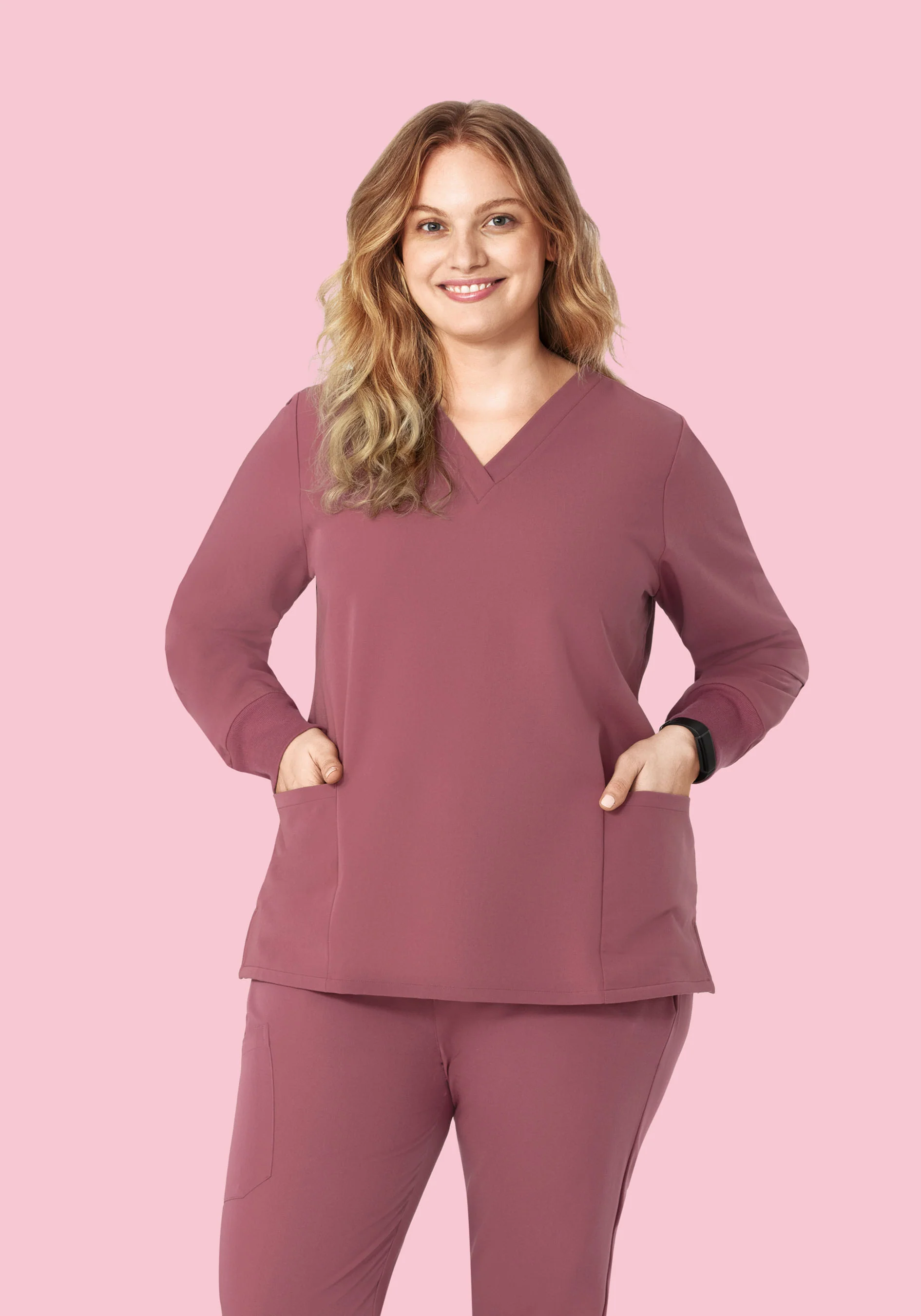 Long Sleeve 6 Pocket Top Mauve - Image 7