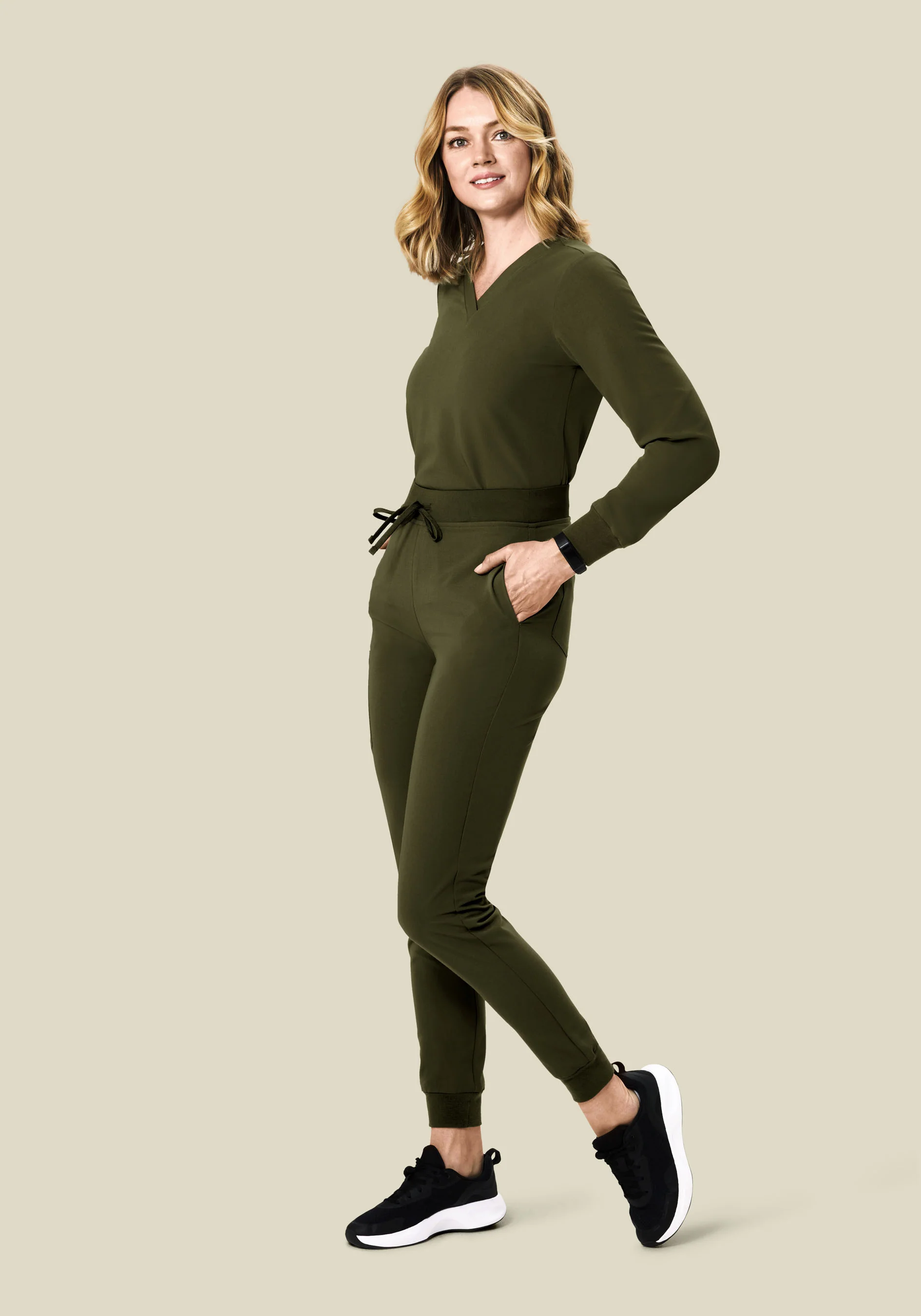 Long Sleeve 6 Pocket Top Olive - Image 3