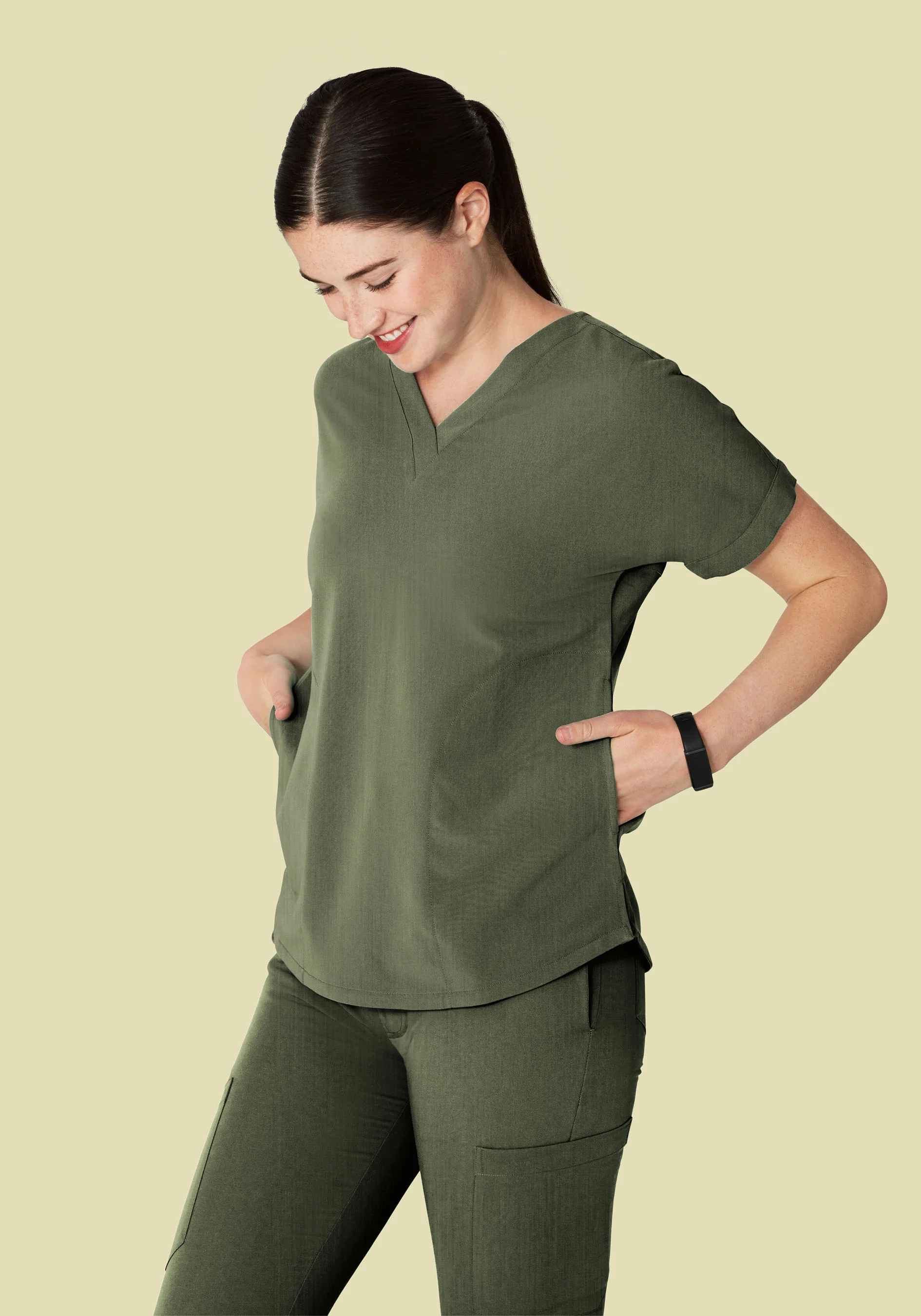 Oversized V Neck Top Heather Olive - Image 3