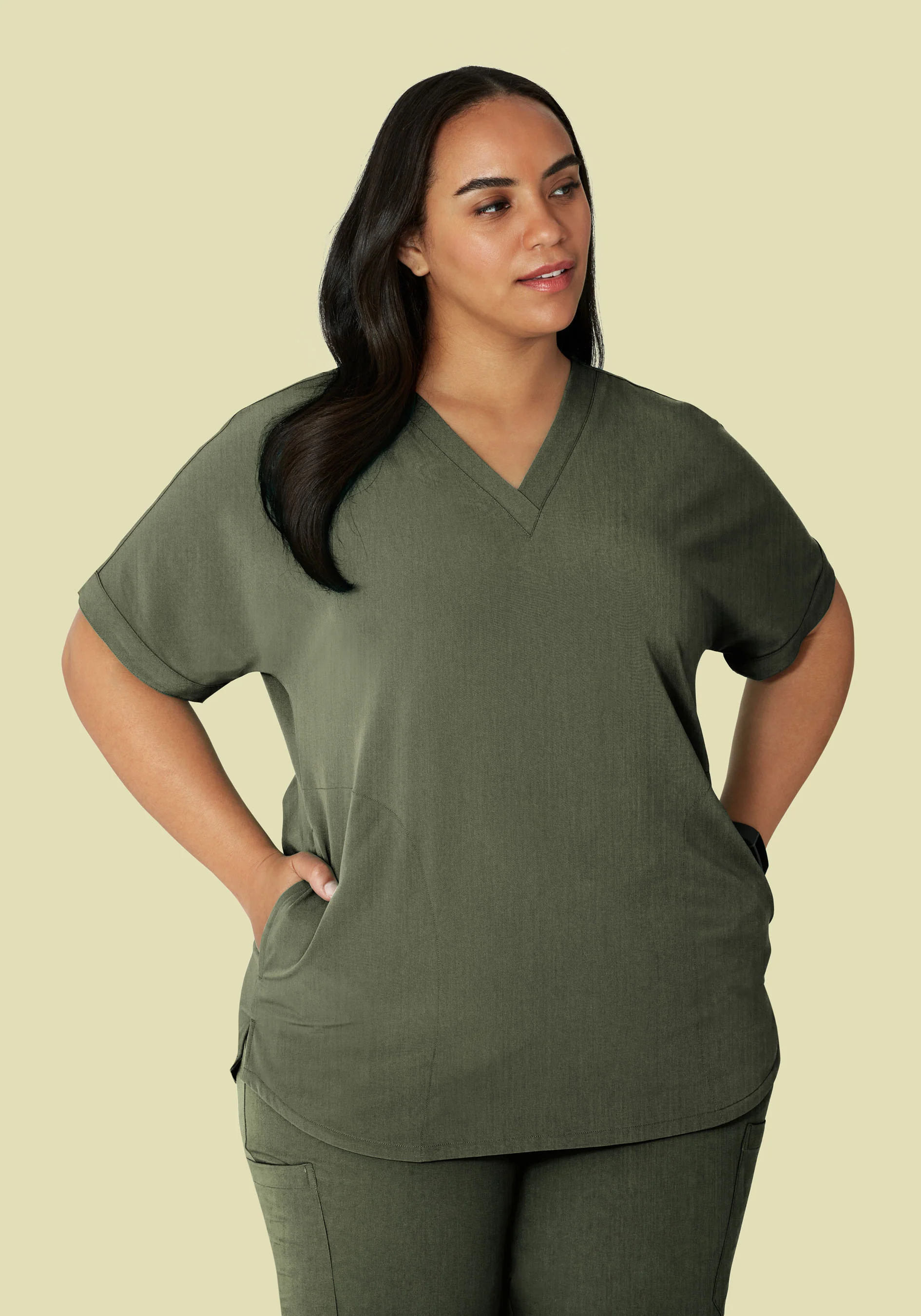 Oversized V Neck Top Heather Olive - Image 6