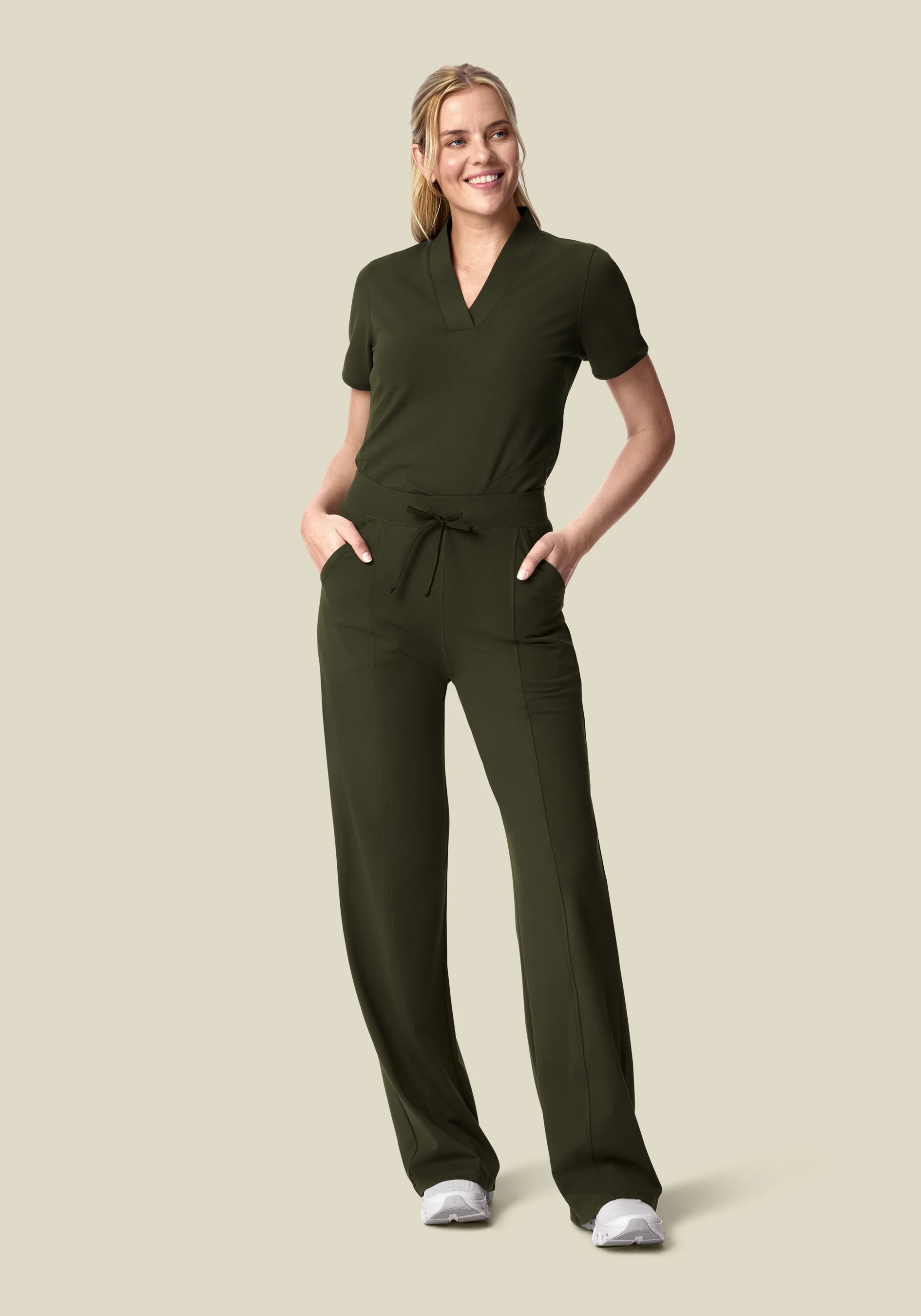 Soft Stretch High Waisted Wide Leg Olive - Image 3