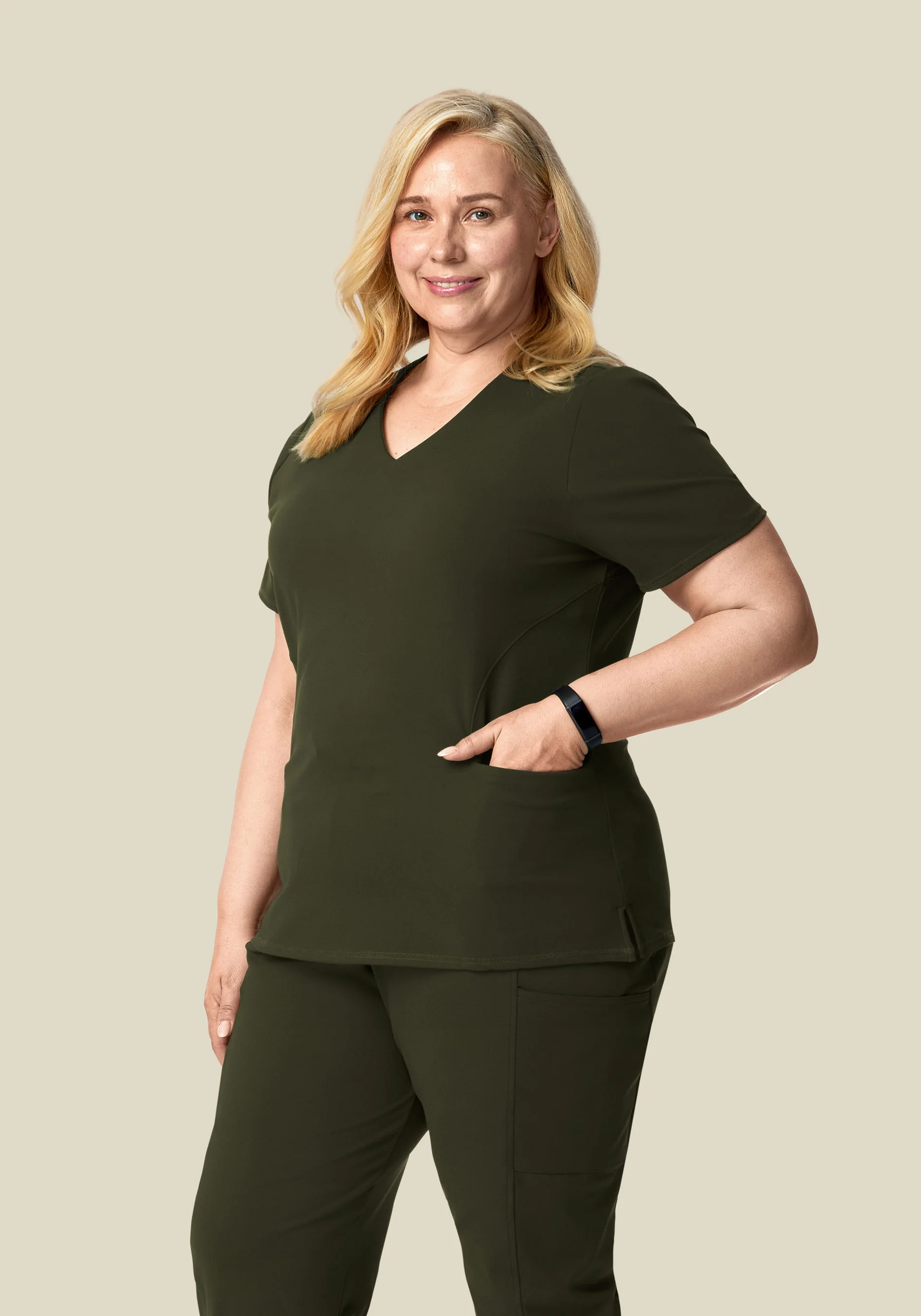 Soft Stretch V-Neck Top Olive - Image 5