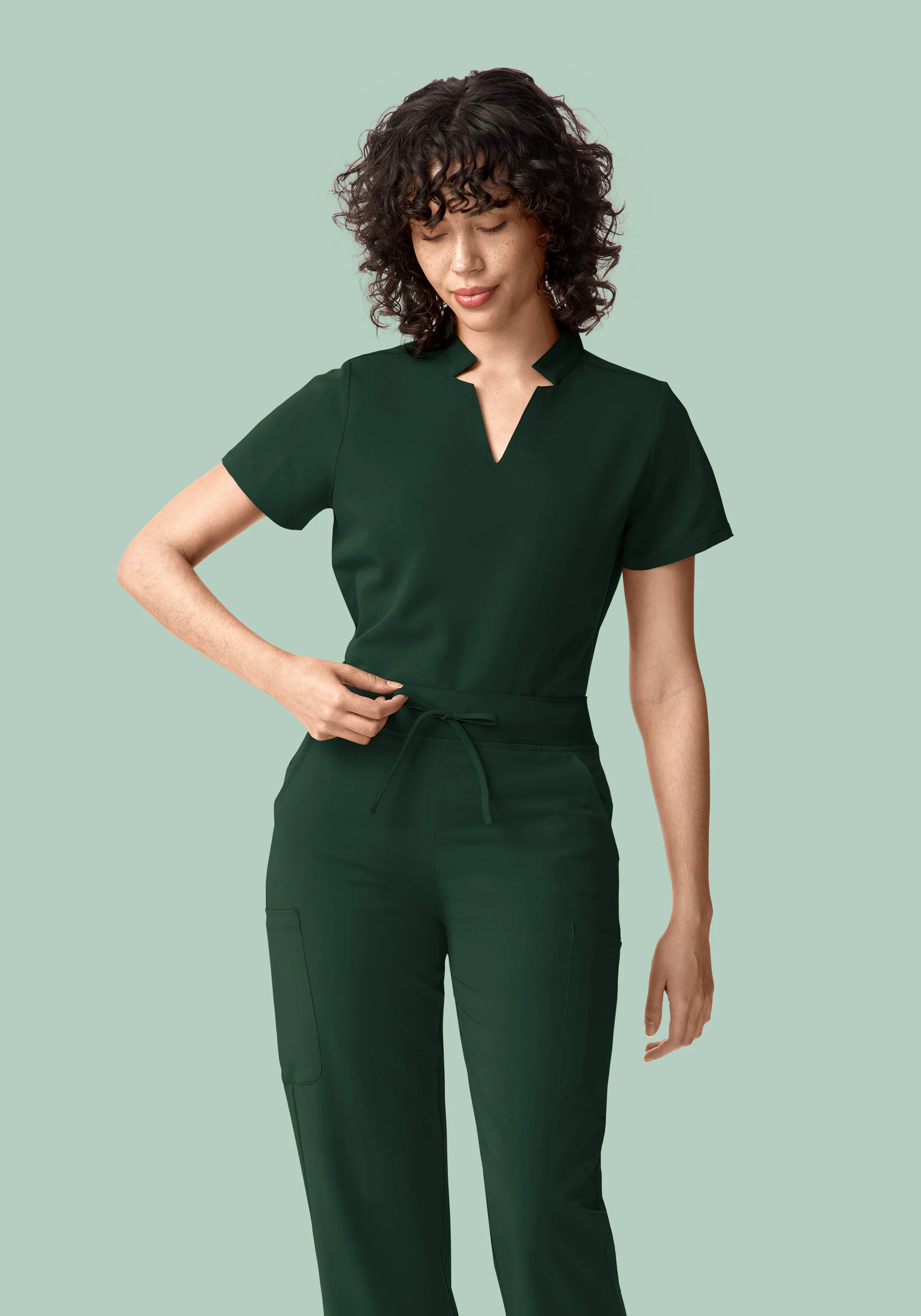 Stand Collar Notch Neck Top Midnight Green - Image 4