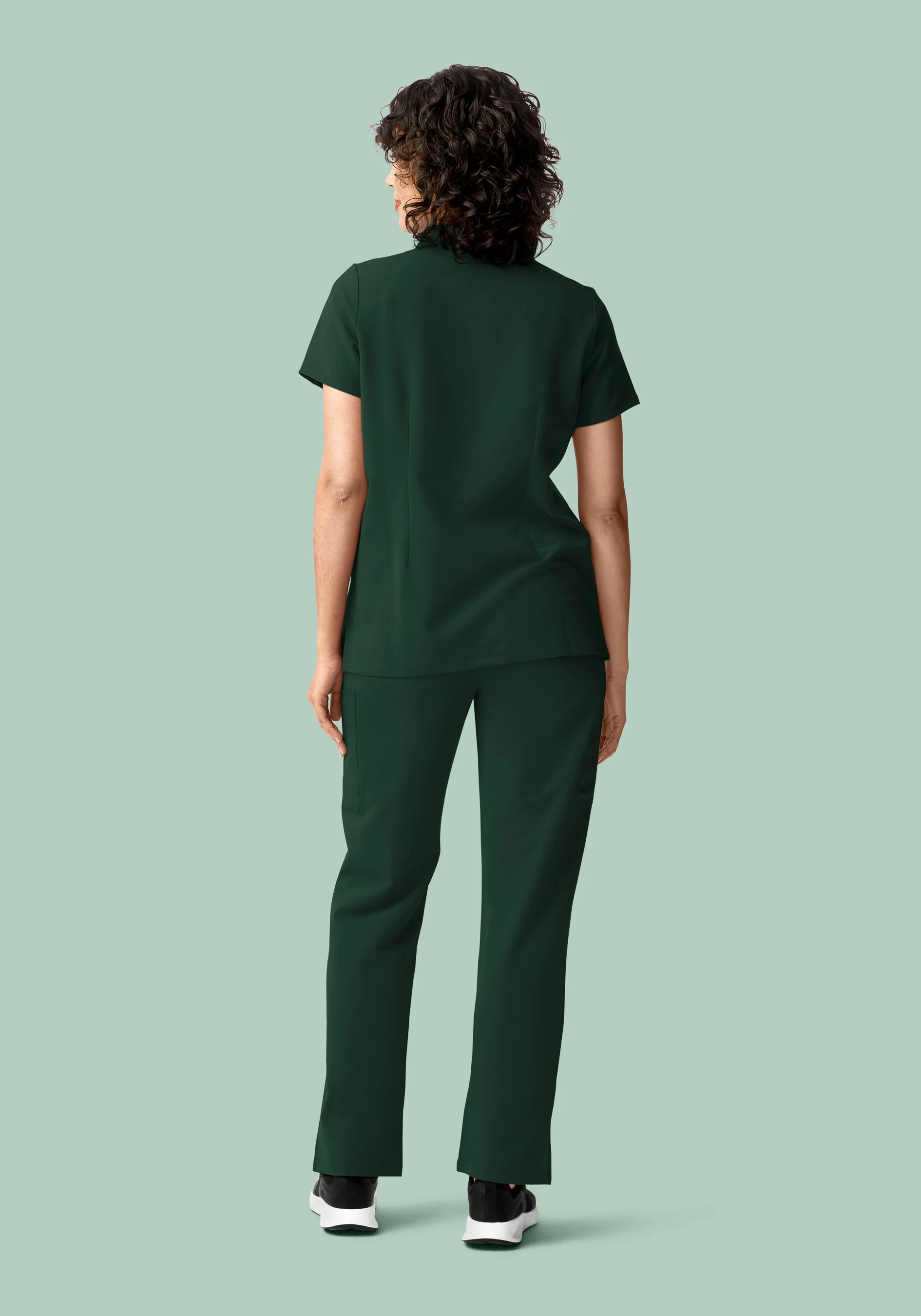 Stand Collar Notch Neck Top Midnight Green - Image 6