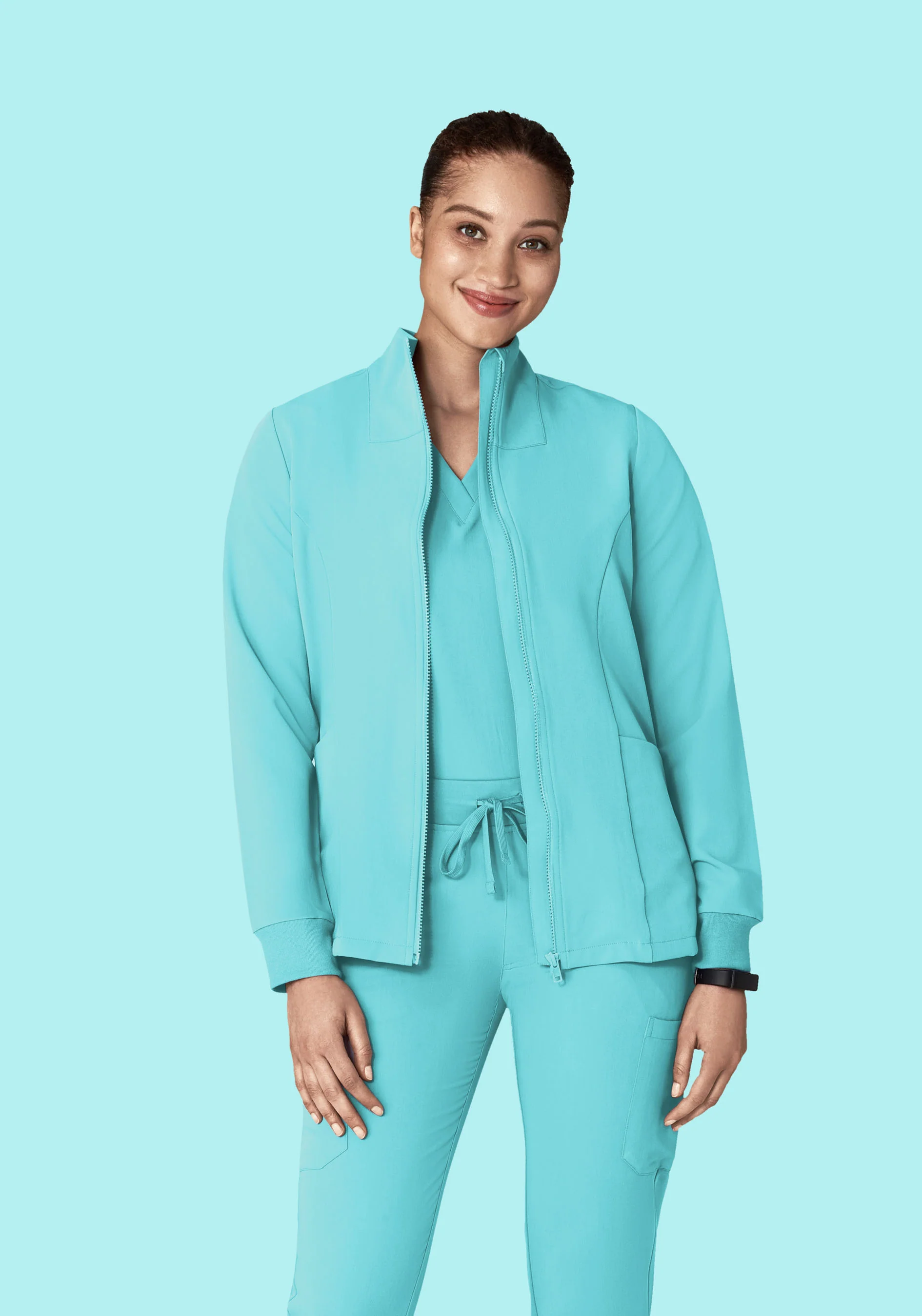 Women's Modern Scrub Jacket Aqua - Image 2