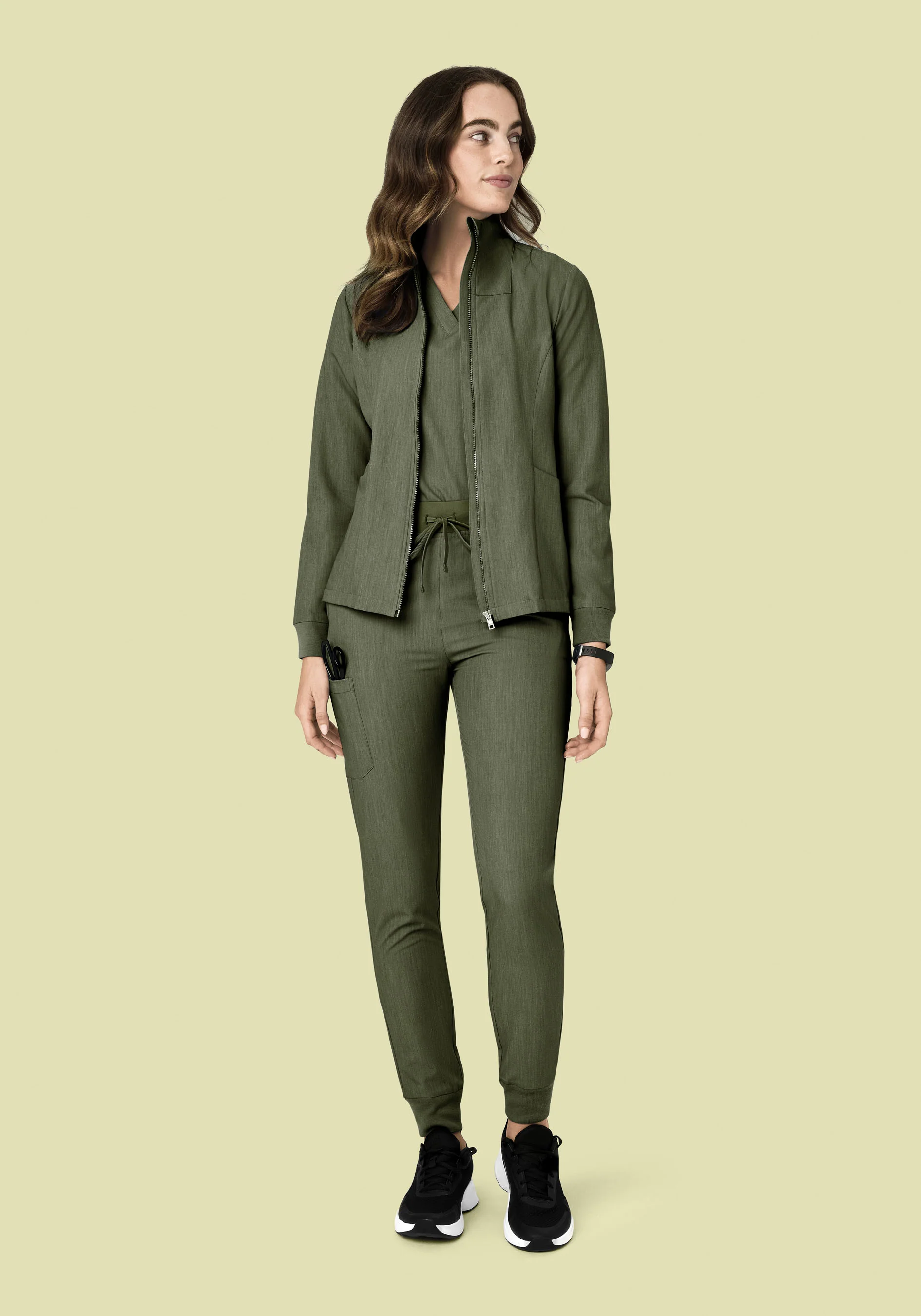 Women's Modern Scrub Jacket Heather Olive - Image 2